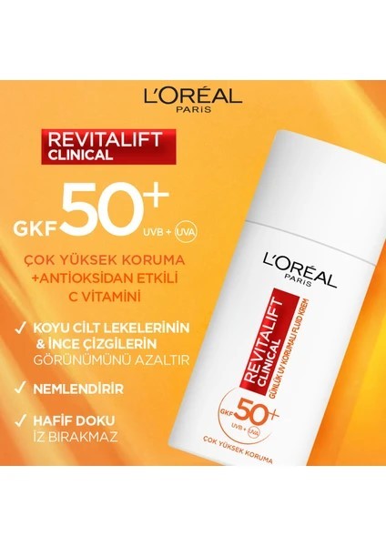 Loreal Paris Revitalift Clinical Spf 50+ Günlük Yüksek Uv Korumalı Yüz Güneş Kremi 50ml