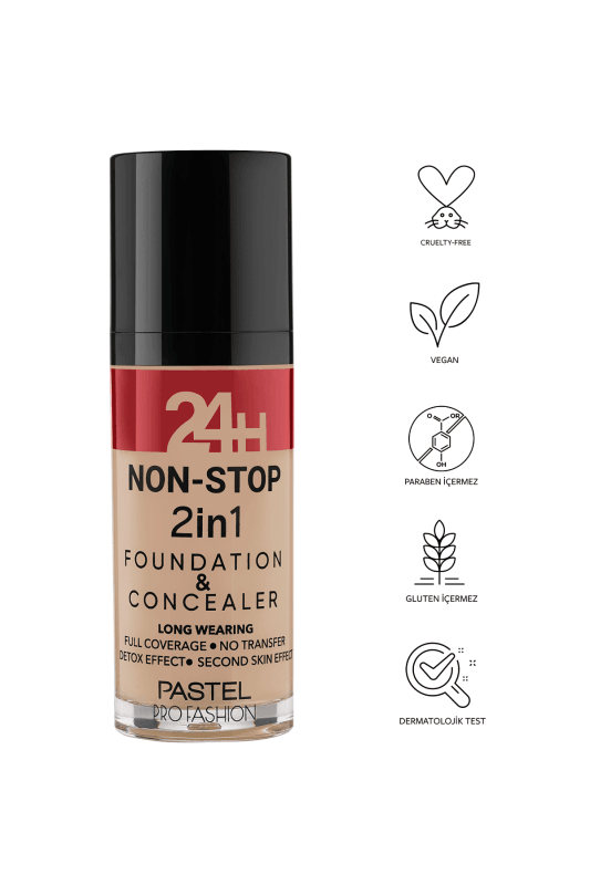 Pastel 24H Non Stop 2in1 Foundation &amp; Concealer Fondöten &amp; Kapatıcı 606 Warm
