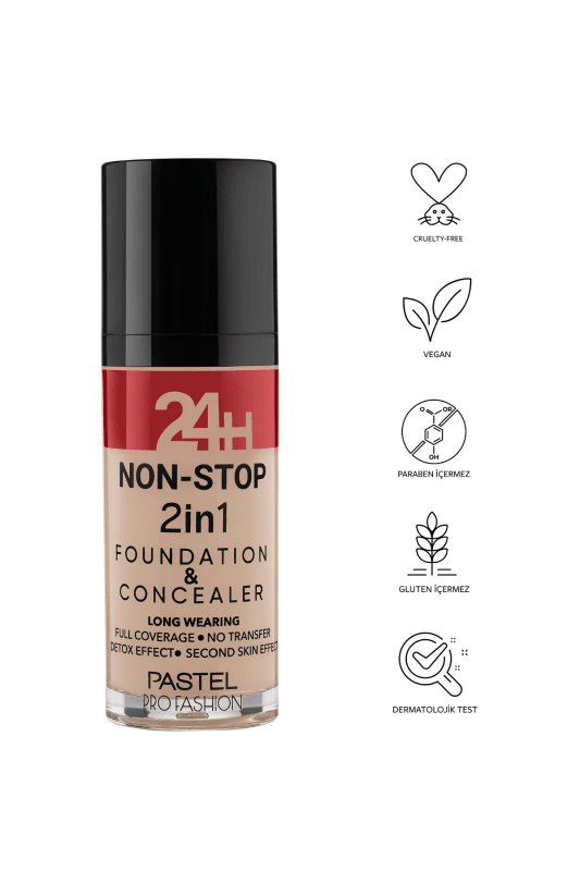 Pastel 24H Non Stop 2in1 Foundation &amp; Concealer Fondöten &amp; Kapatıcı 605 Sand