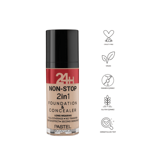 Pastel 24H Non Stop 2in1 Foundation & Concealer Fondöten & Kapatıcı 605 Sand