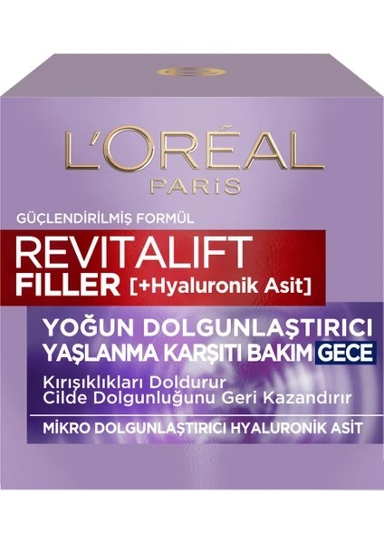 Loreal Paris Revitalift Filler Yoğun Dolgunlaştırıcı Yaşlanma Karşıtı Gece Kremi 50ml