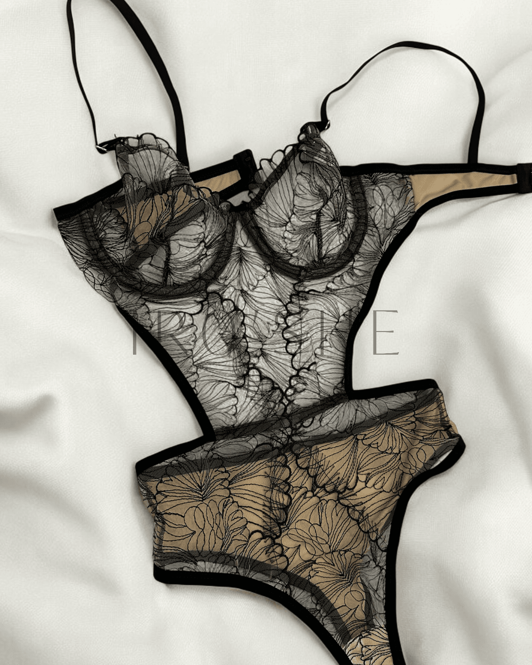 Anna Siyah Ten Tül Balenli Bodysuit