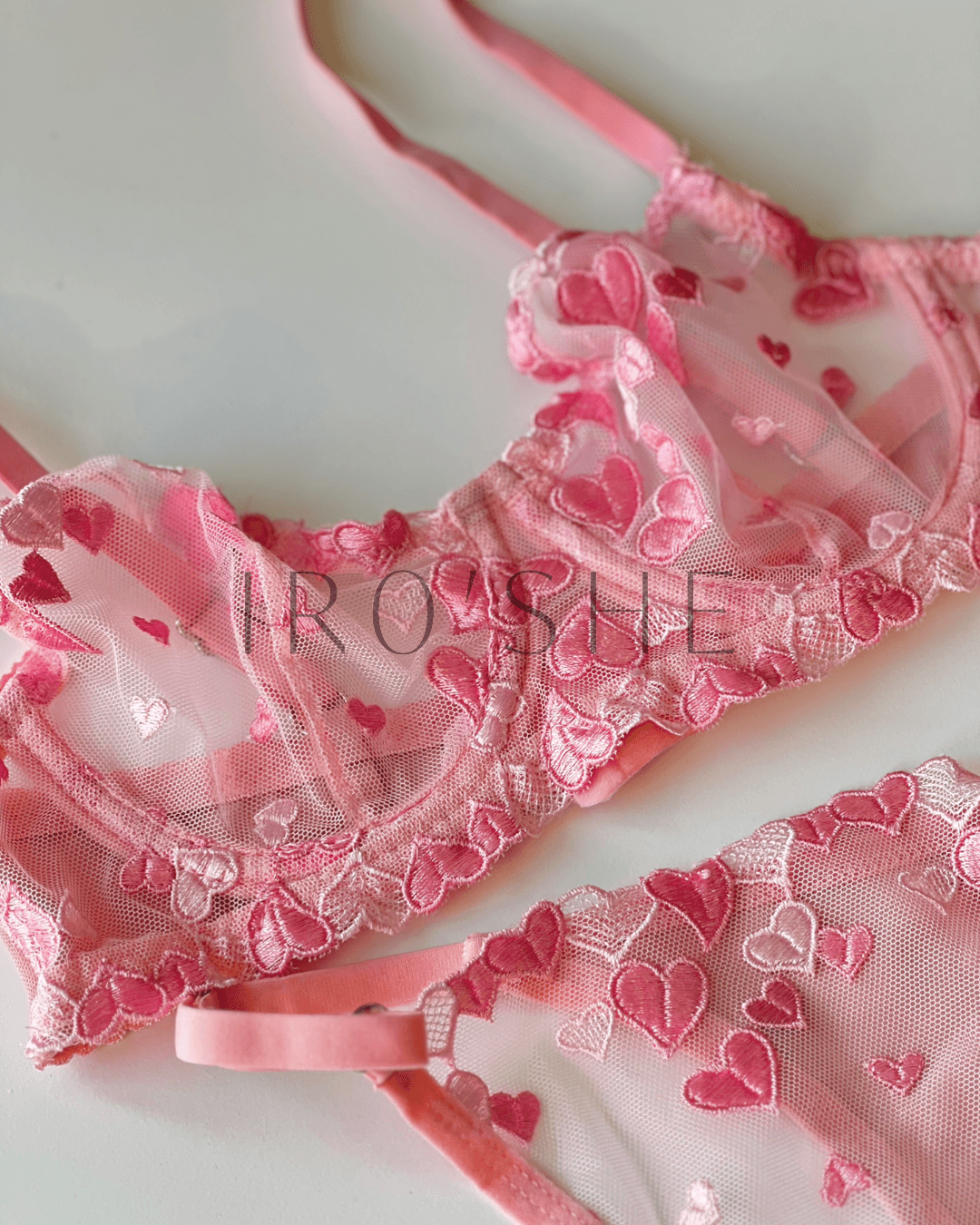 Lover Kalp İşlemeli Balenli Pembe Bralet Takım