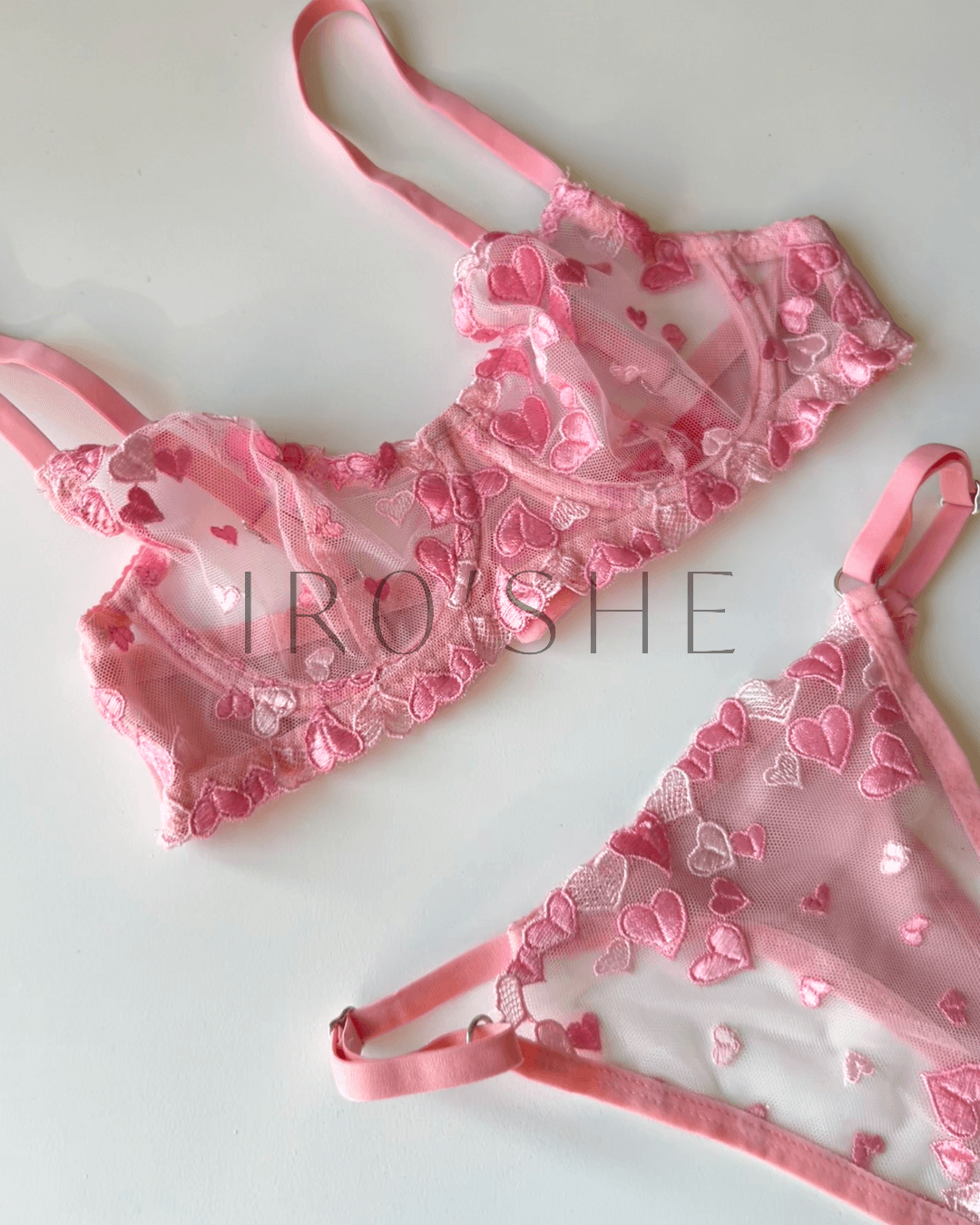 Lover Kalp İşlemeli Balenli Pembe Bralet Takım