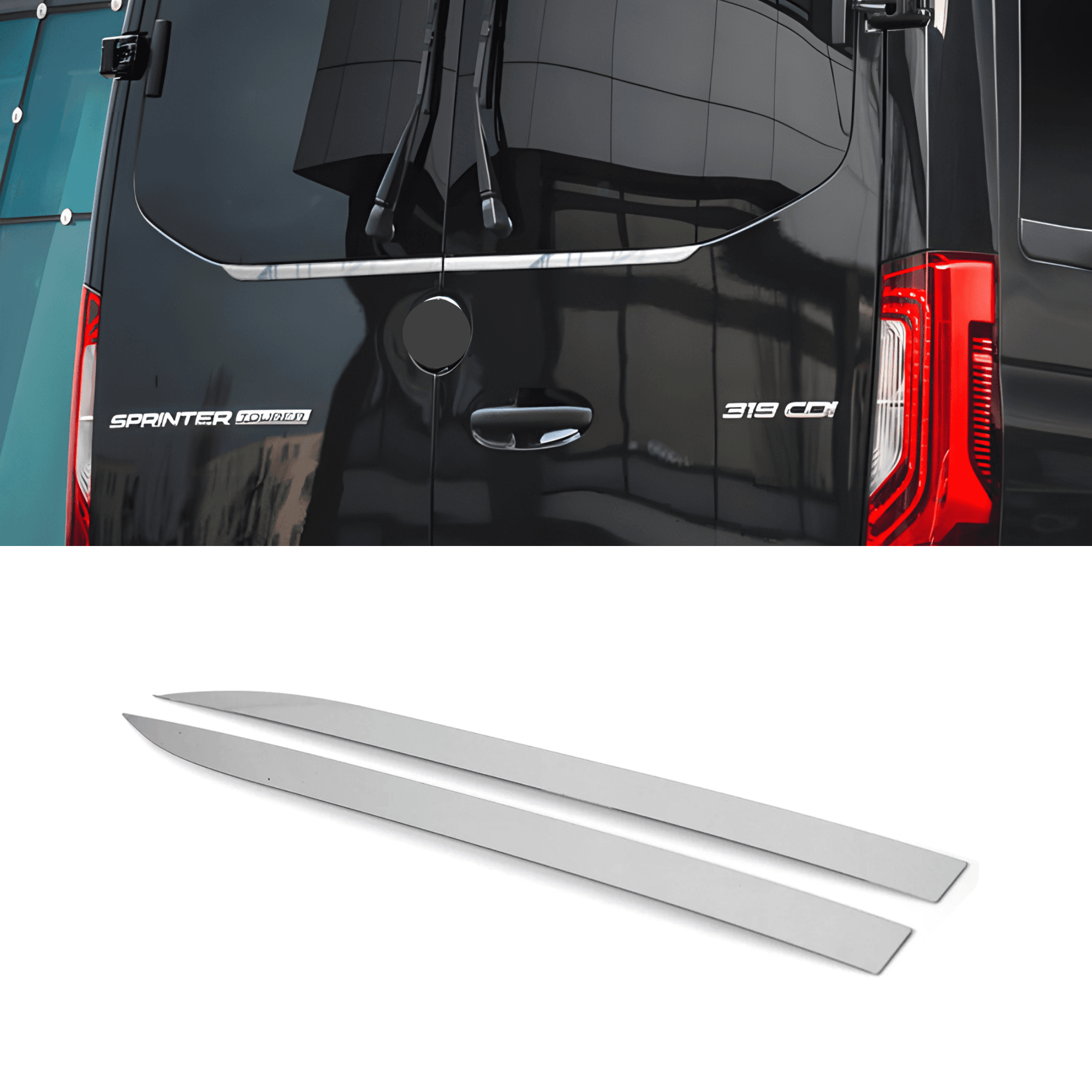 Stainless Steel Chrome Rear Tailgate Window Trim Fit Mercedes-Benz Sprinter (2019-2024)