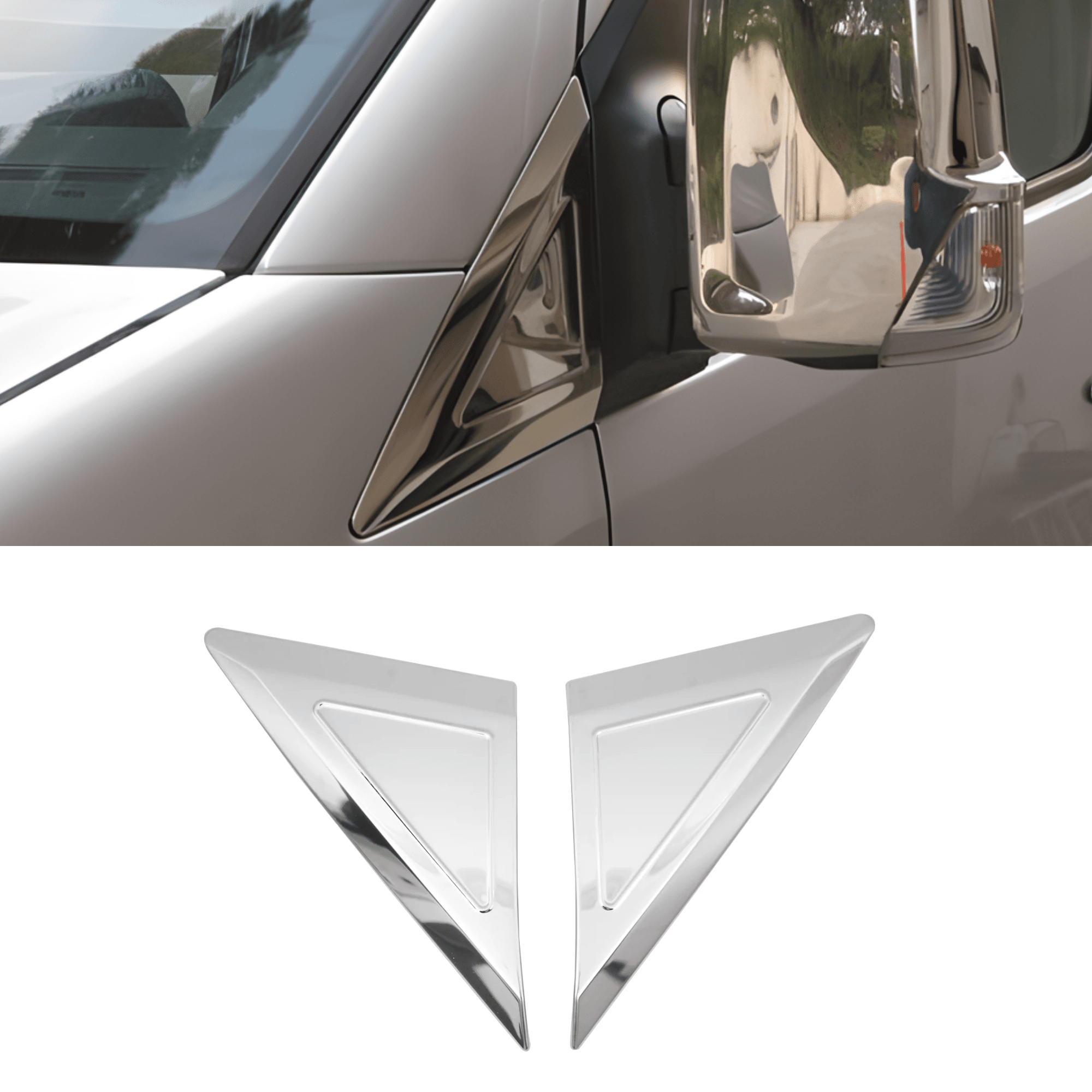 Stainless Steel Chrome Side Mirror Triangle Cover Fit Mercedes-Benz Sprinter (2006-2018)