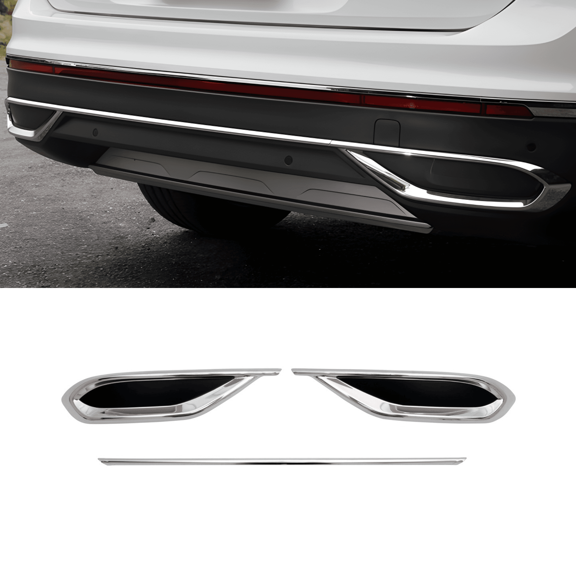 Stainless Steel Chrome Exhaust Frame & Diffusor Trim Set Fit Volkswagen Tiguan (2021-2024)