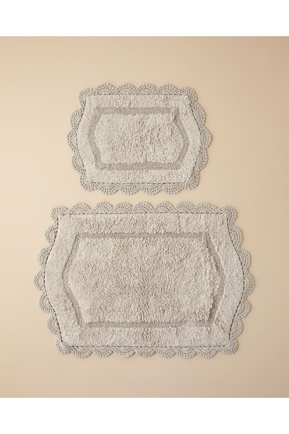 Mia Pamuklu Kaydırmaz Taban Banyo Paspası Seti 60x90-40x60 Cm Bej