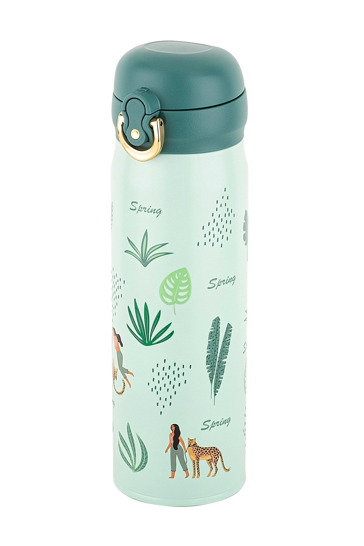 Okadı Yeşil Yaprak Desenli Paslanmaz Çelik Termos 450ml