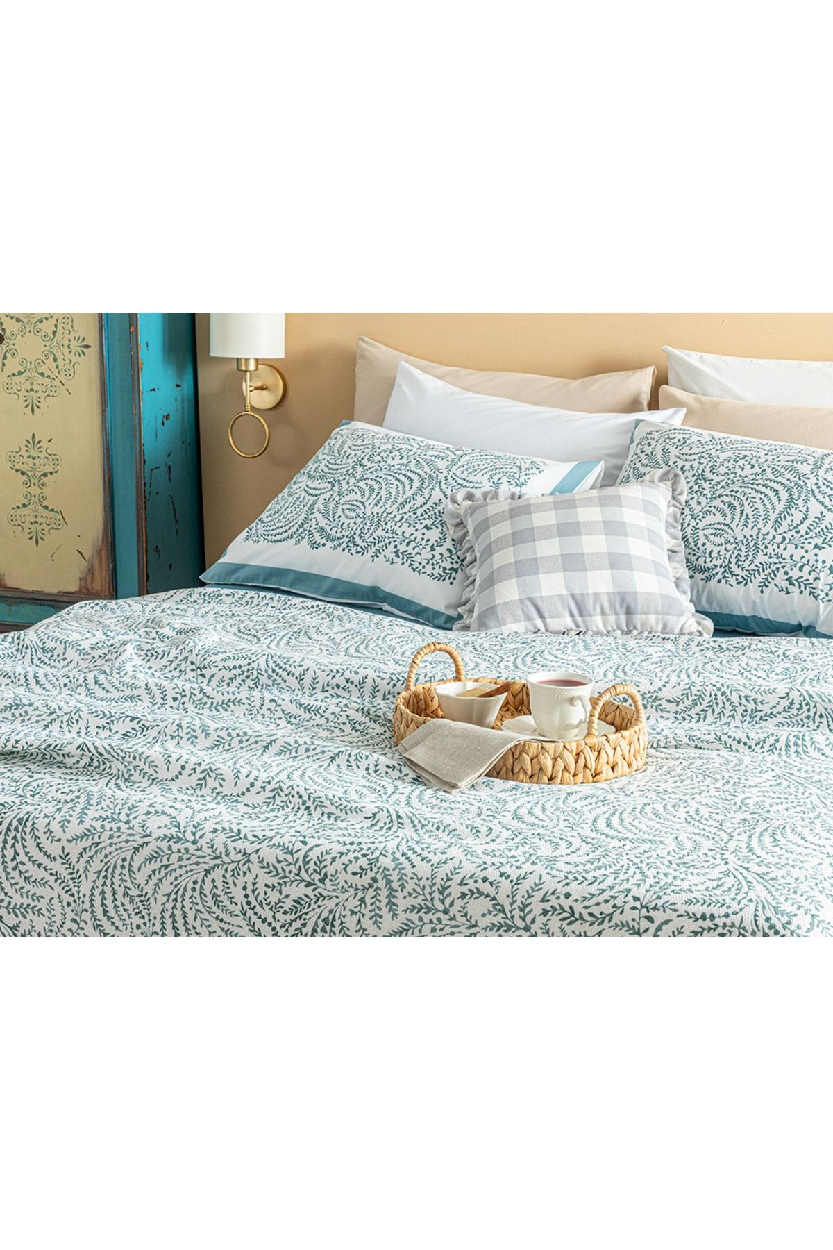 Calm Nature Baskılı Tek Kişilik Pike Takımı 150x220 Cm Seledon