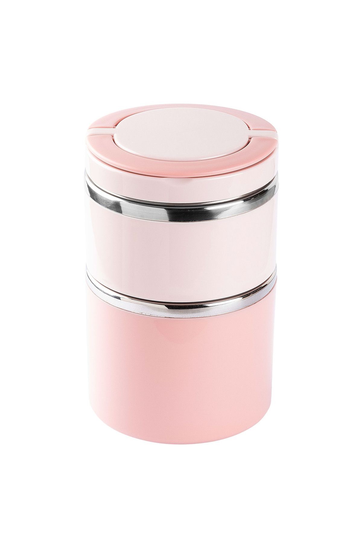 024-01-TEDEMEI PEMBE PASLANMAZ ÇELİK 2 KATLI YUVARLAK YEMEK TAŞIMA KABI 930ML