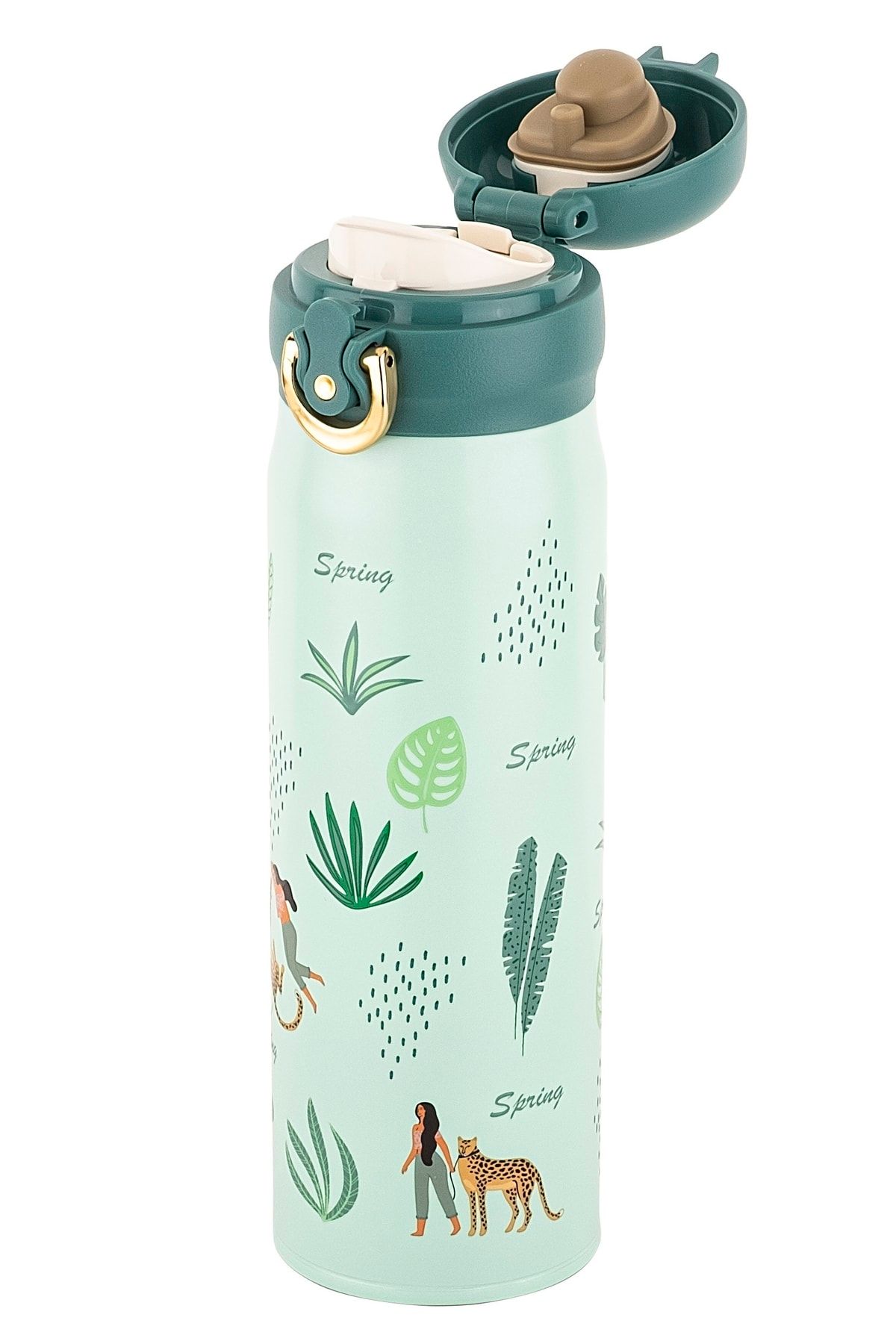 Okadı Yeşil Yaprak Desenli Paslanmaz Çelik Termos 450ml