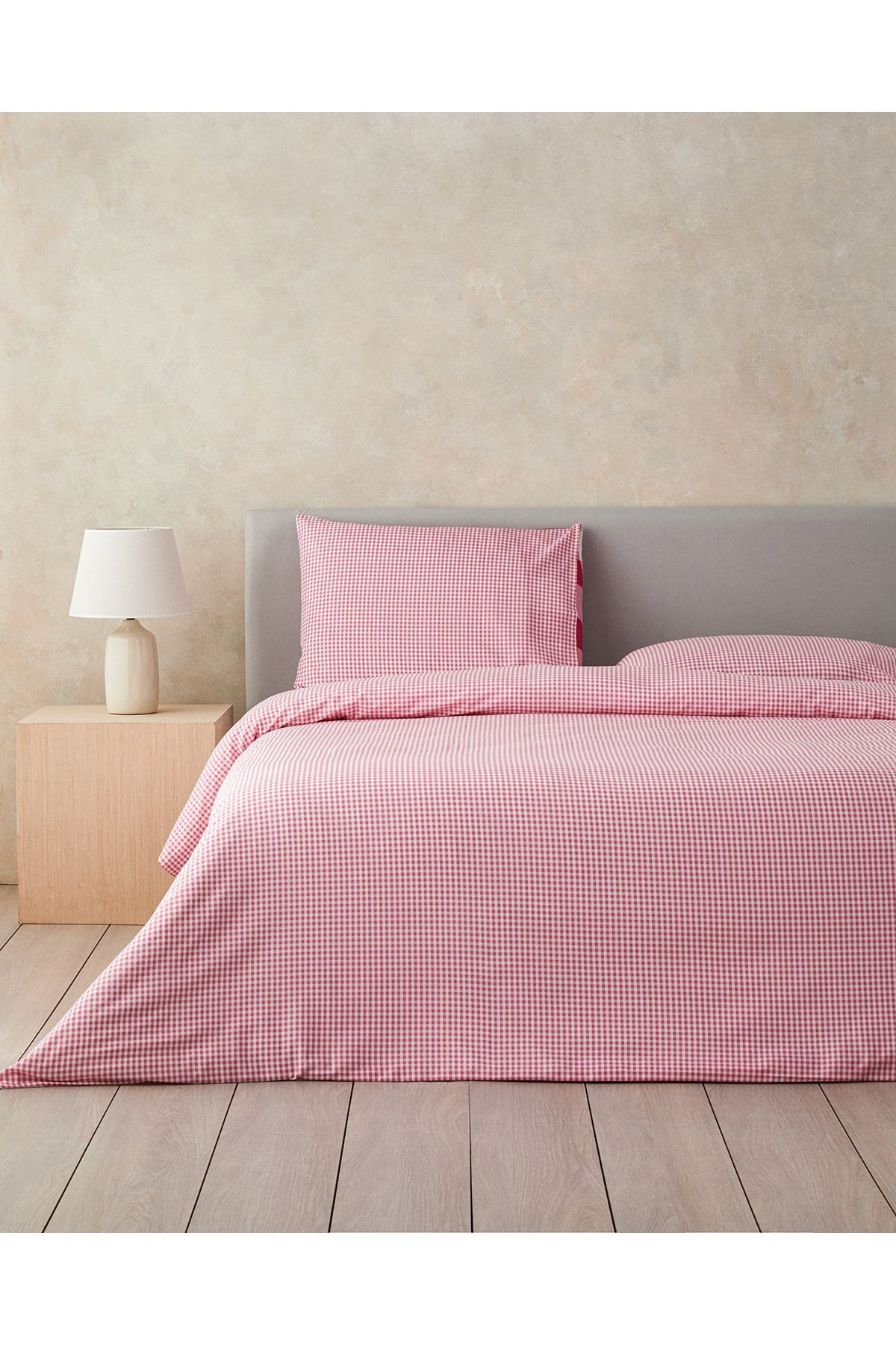 Gingham Tek Kişilik Nevresim Seti Pembe