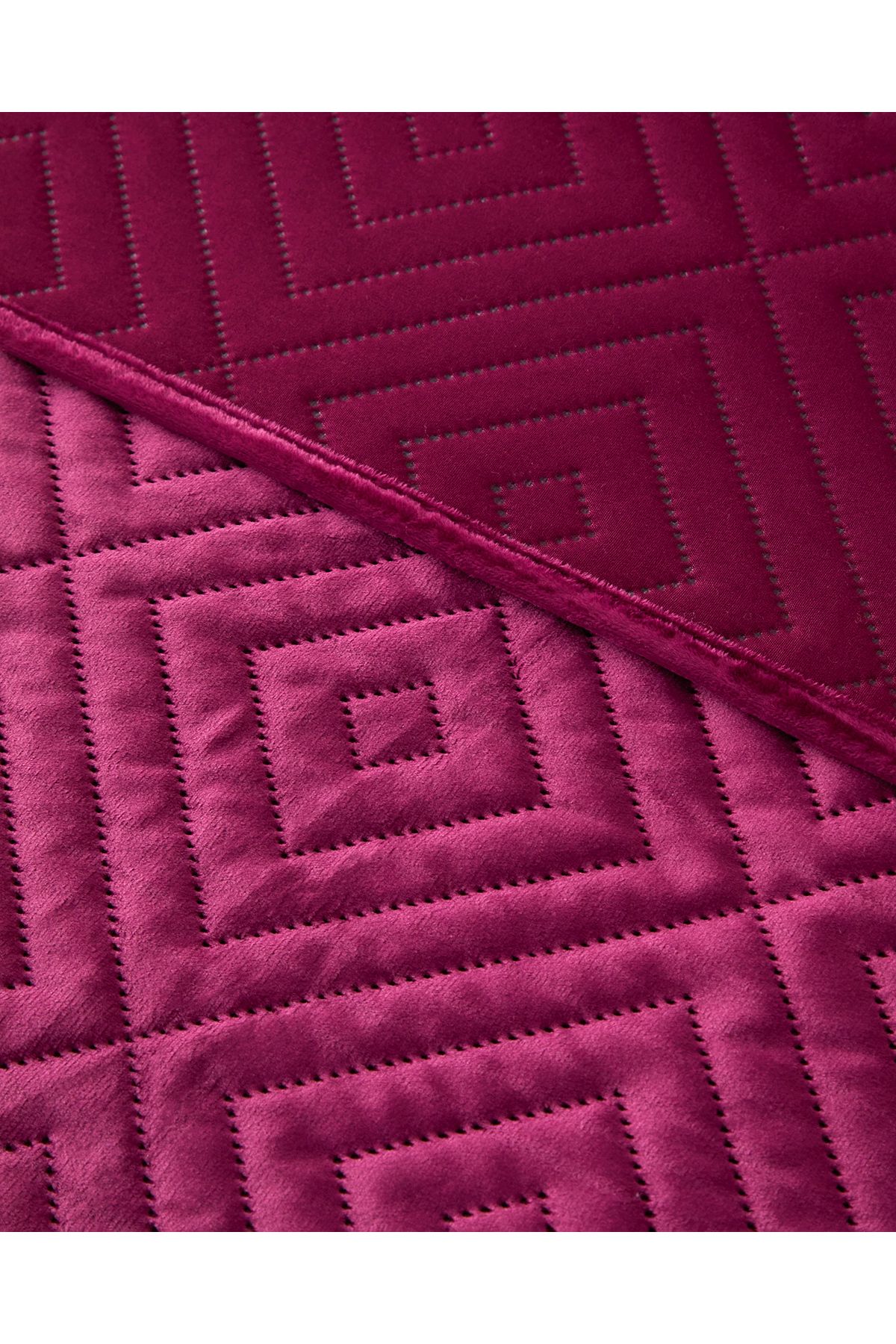 Diamant Kadife Çift Kişilik Yatak Örtüsü Takımı Fuşya