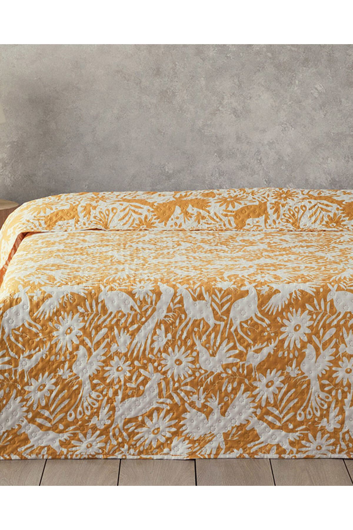 Folk Jungle Çift Kişilik Çok Amaçlı Örtü Sarı