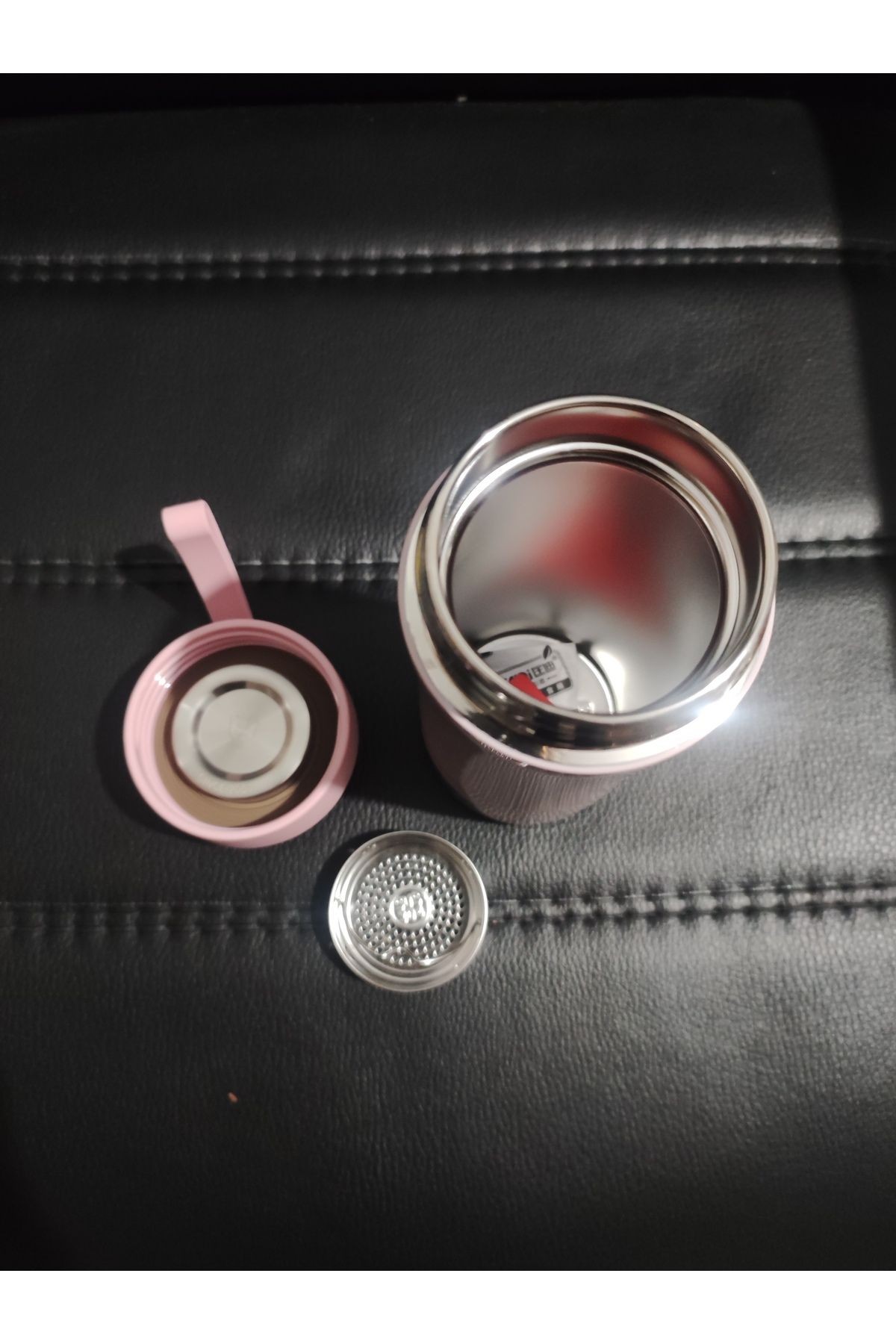 Okadı Pembe Desenli Süzgeçli Paslanmaz Çelik Termos 350ml