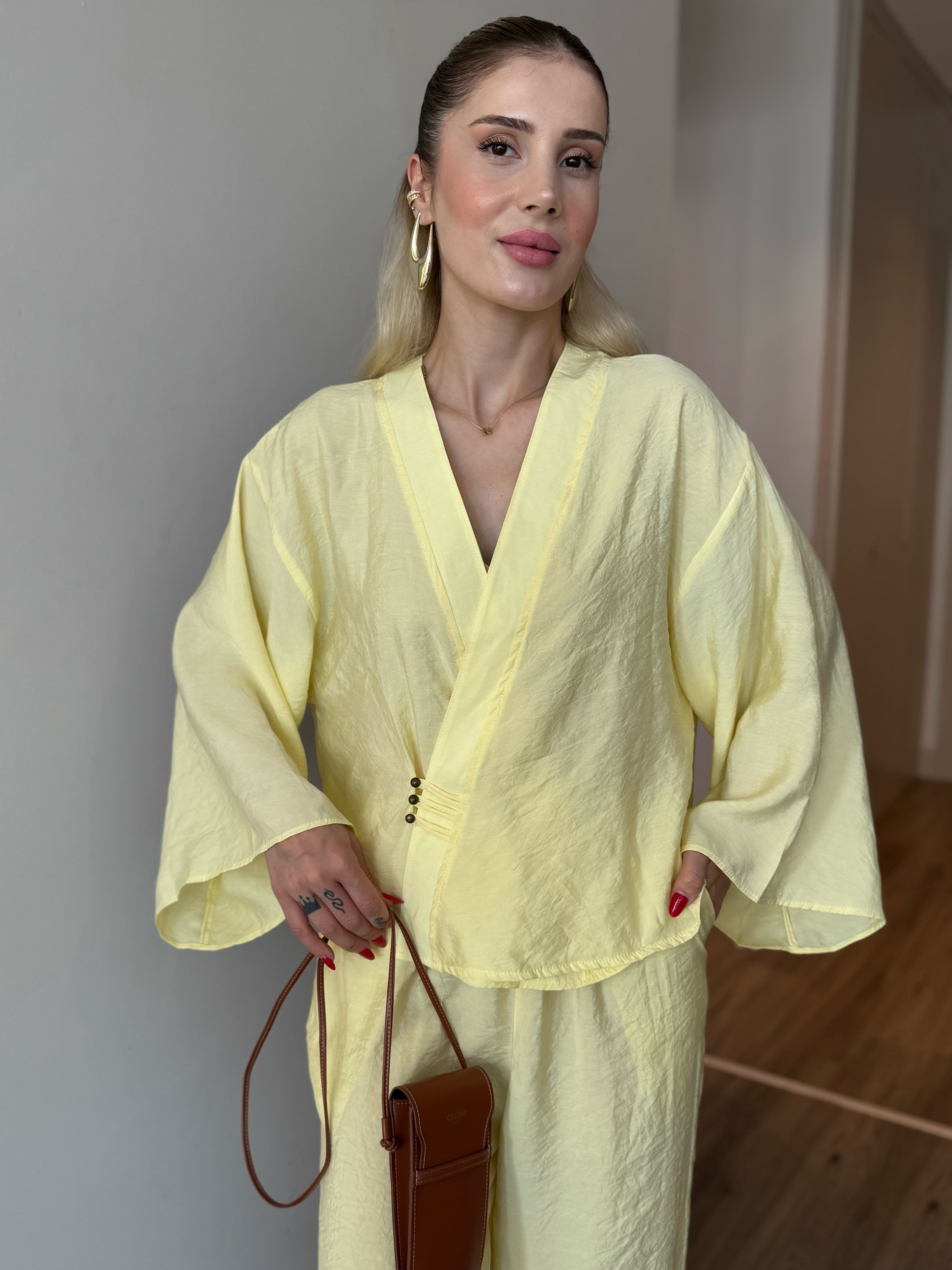 V Yaka Kimono Takım - sarı
