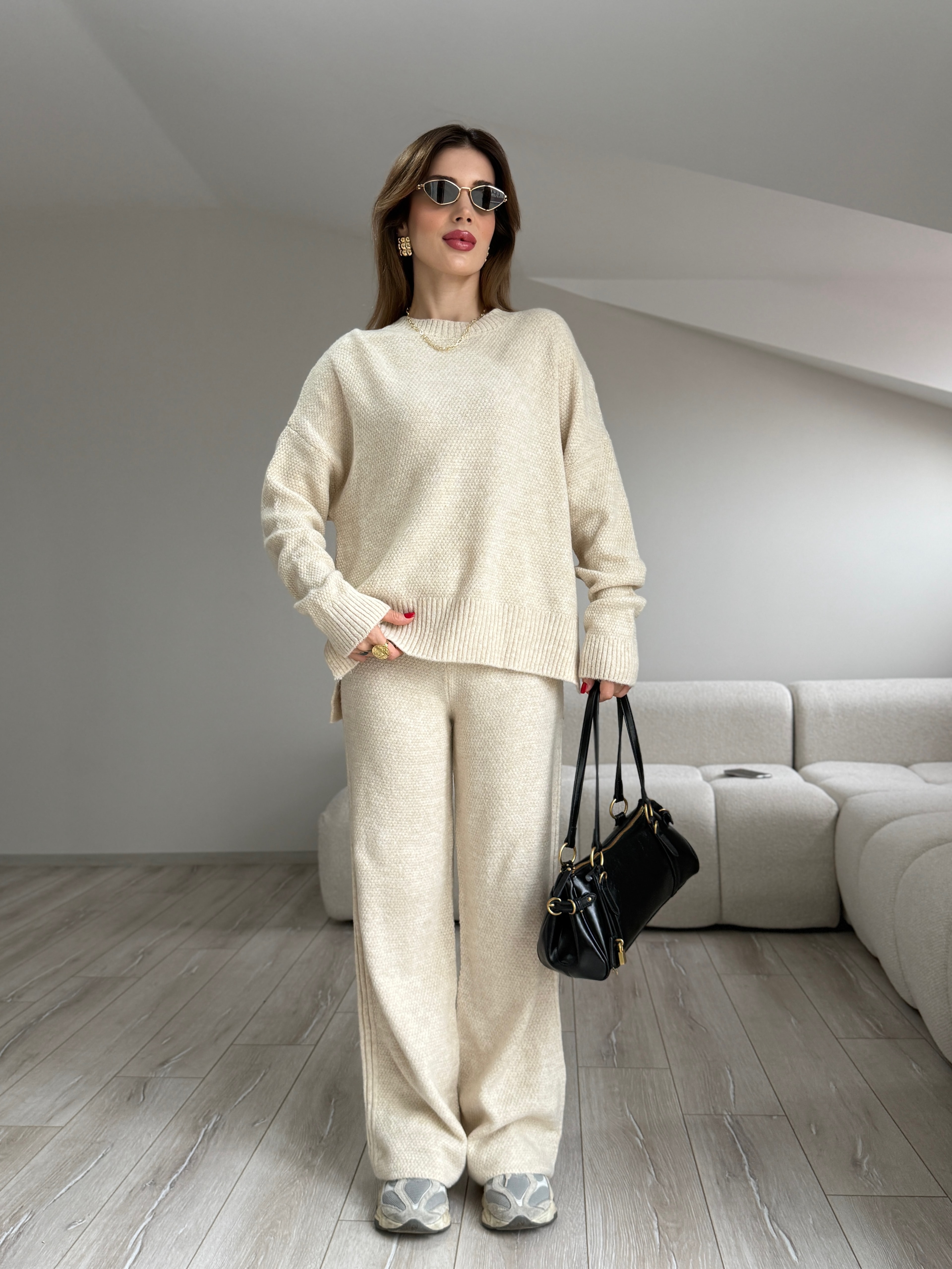 Triko Oversize  İkili Takım - Bej