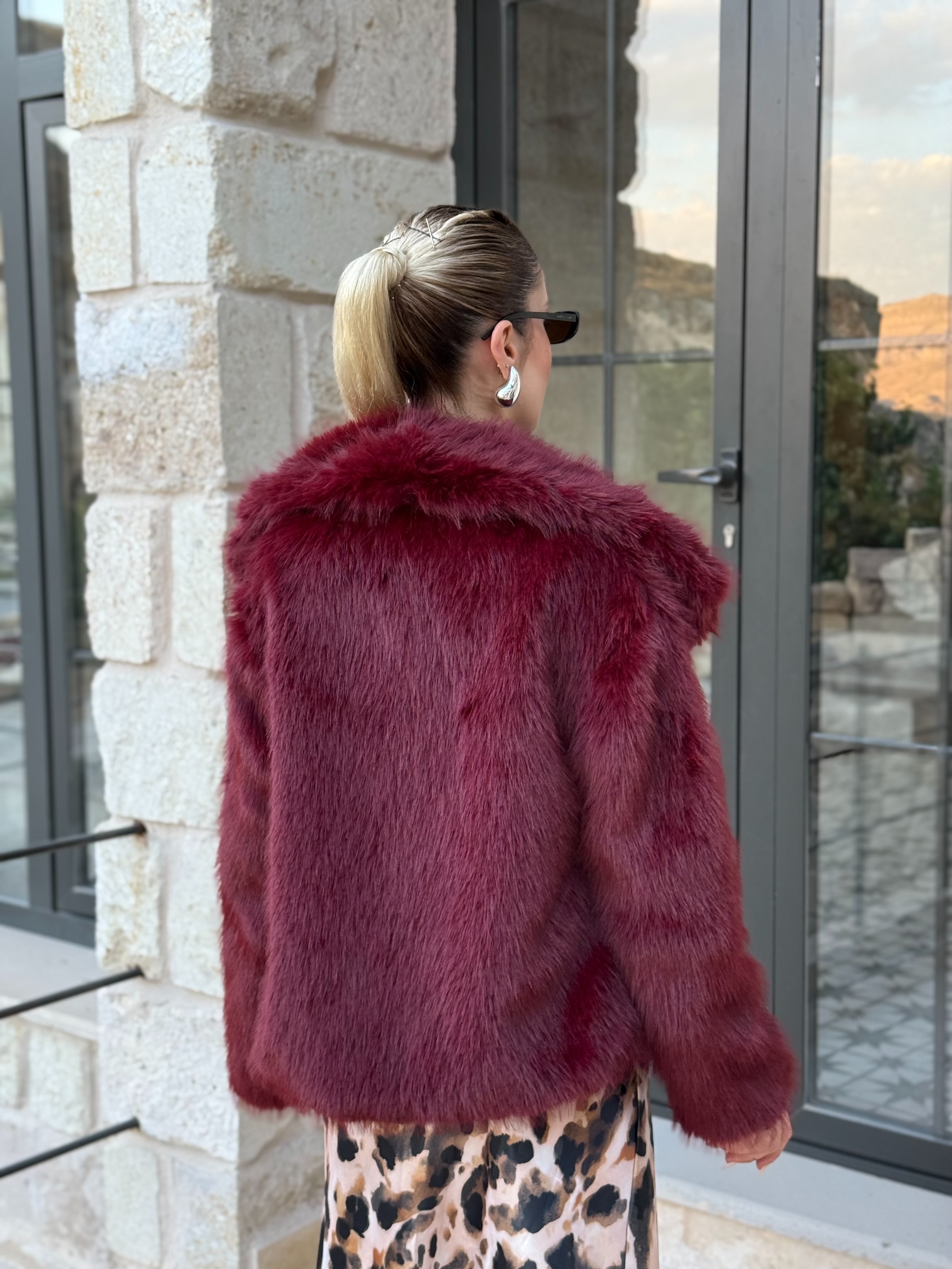 Yakalı Kürk - Bordo