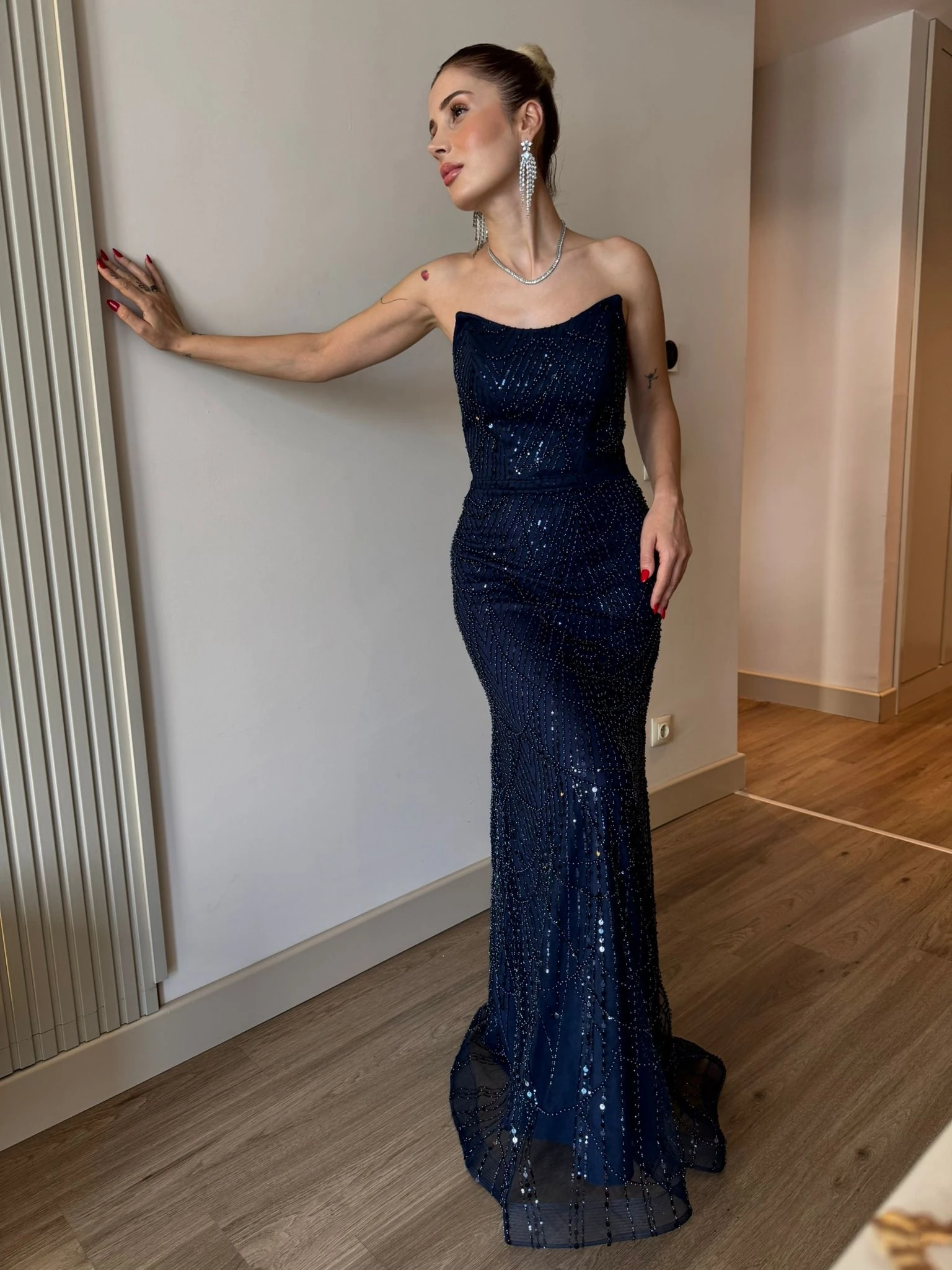 Payet İşlemeli Strablez Abiye - Lacivert