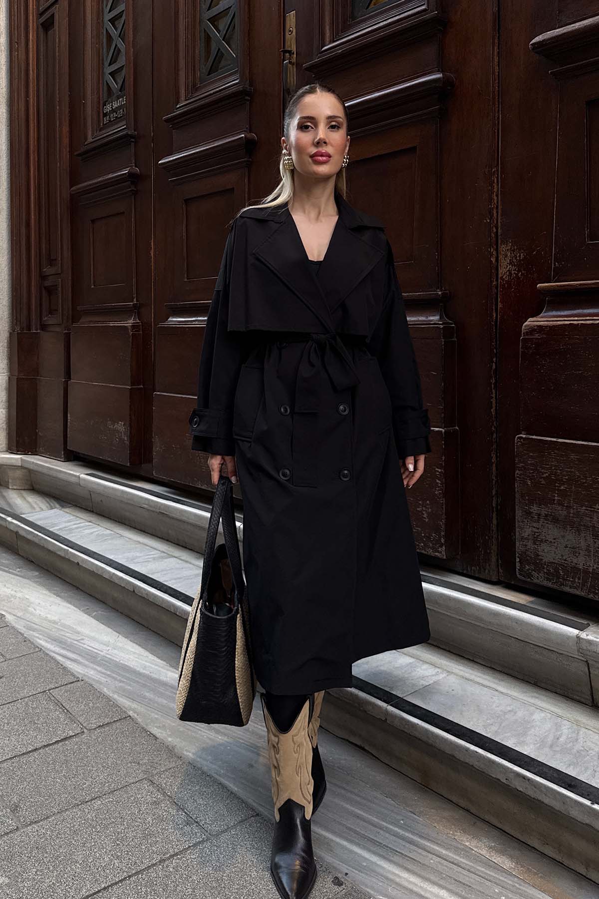 Oversize Trençkot - Siyah