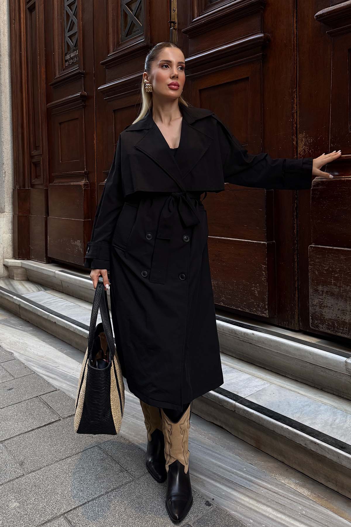 Oversize Trençkot - Siyah