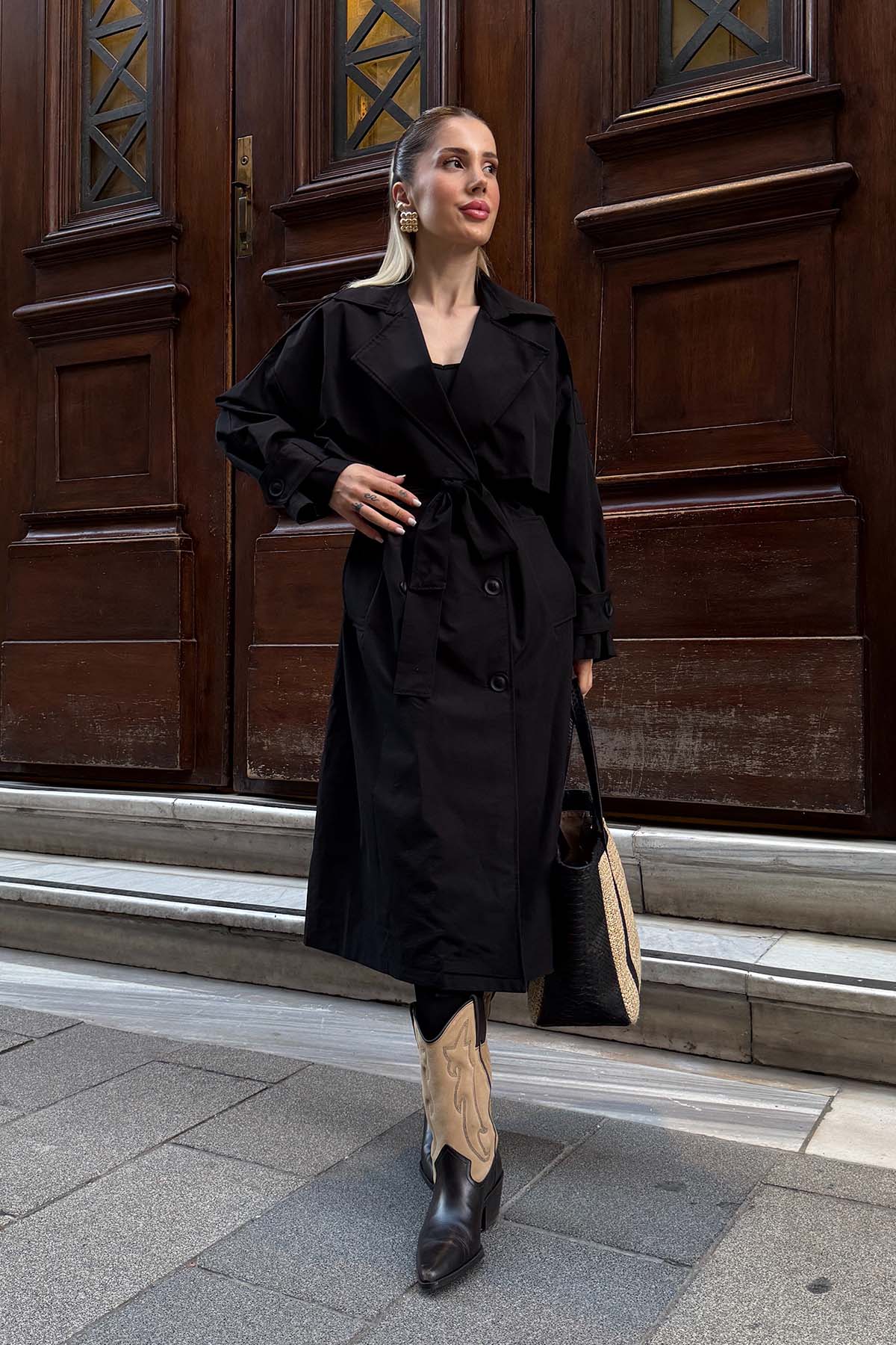 Oversize Trençkot - Siyah