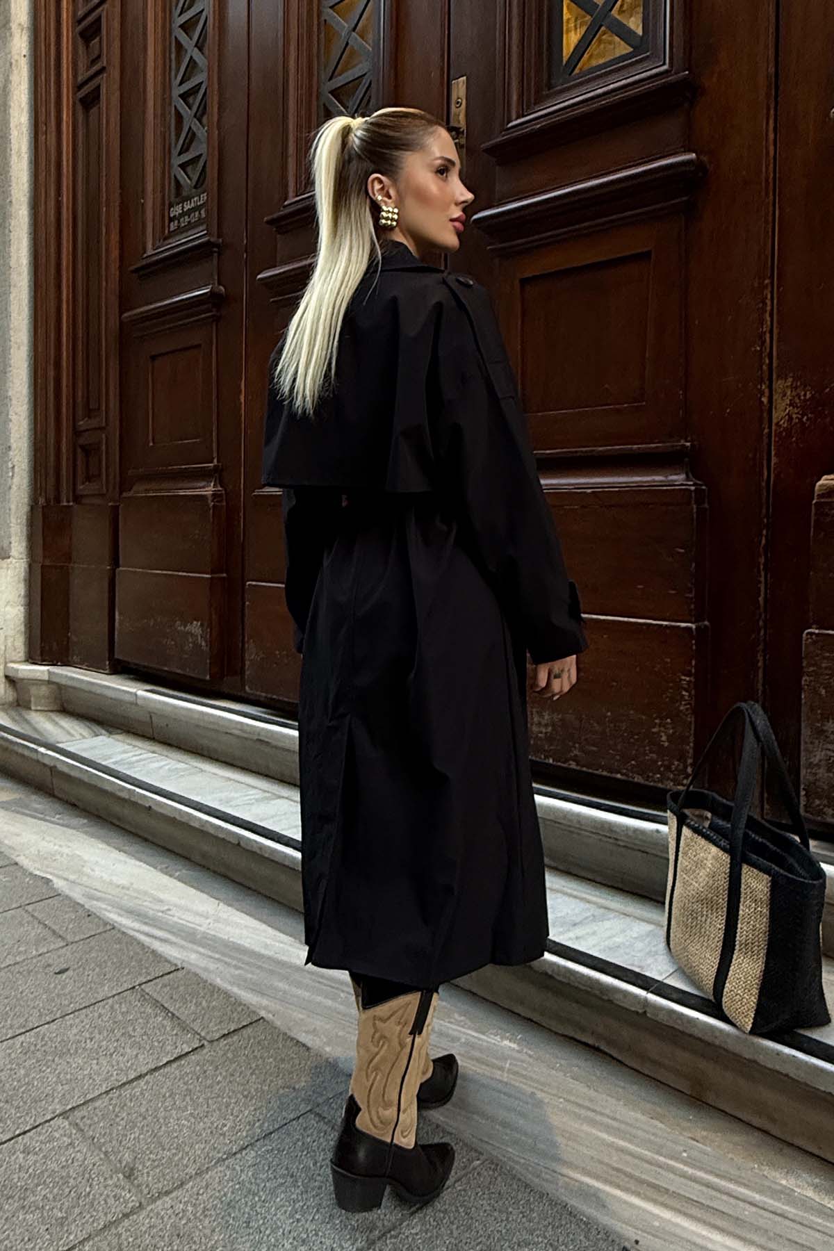 Oversize Trençkot - Siyah