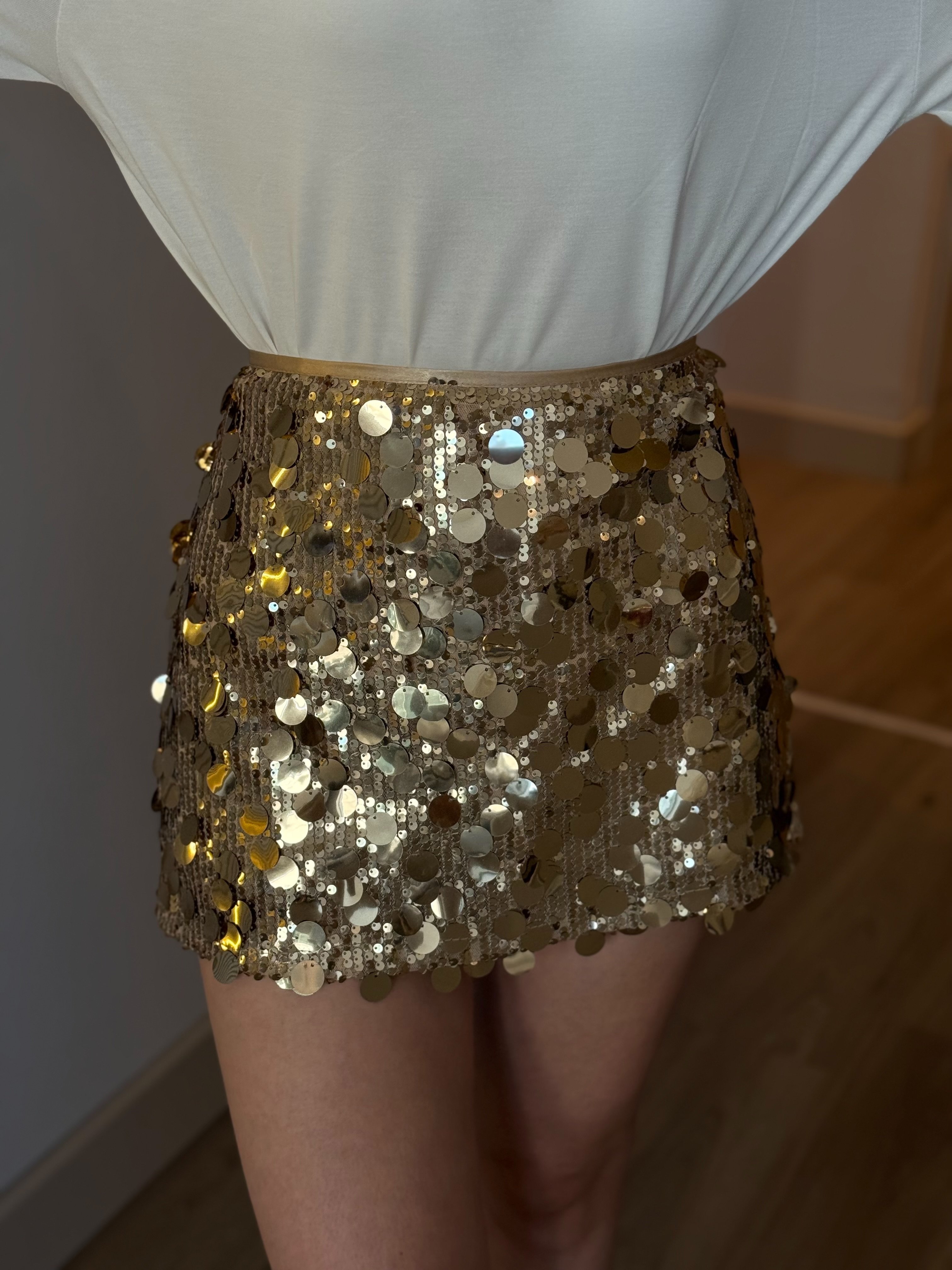 Payetli Mini Etek - Gold