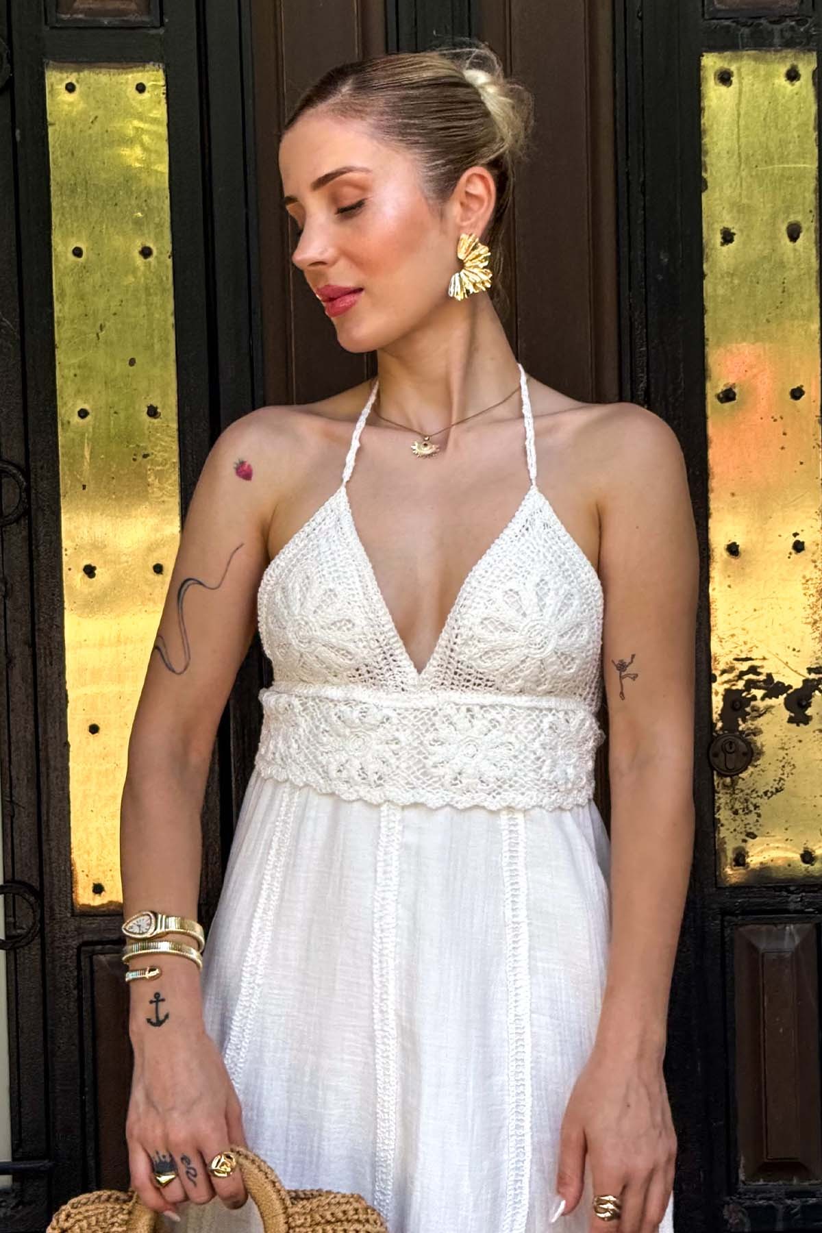 Keten Halter Yakalı Elbise