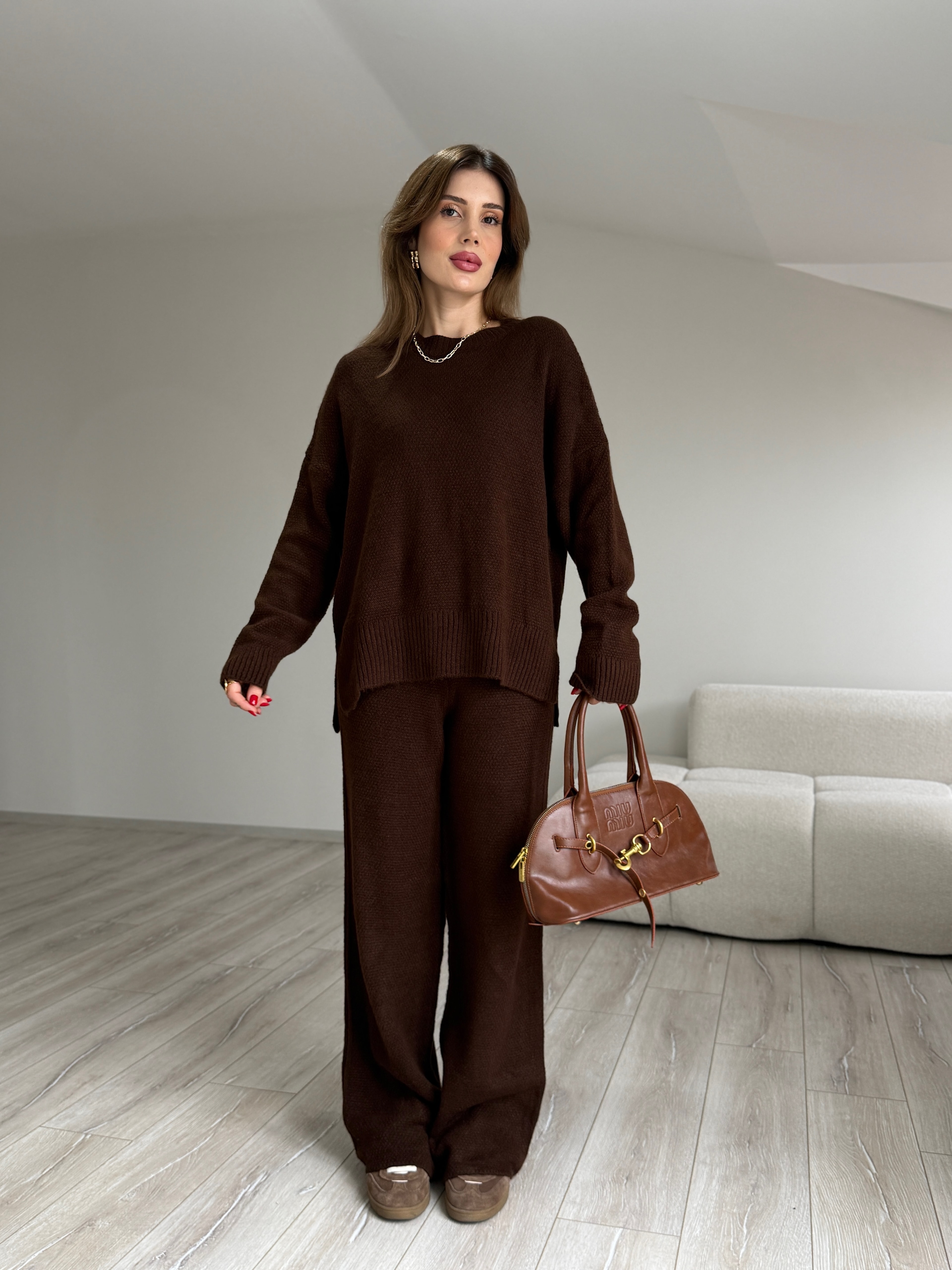 Triko Oversize  İkili Takım - Kahverengi