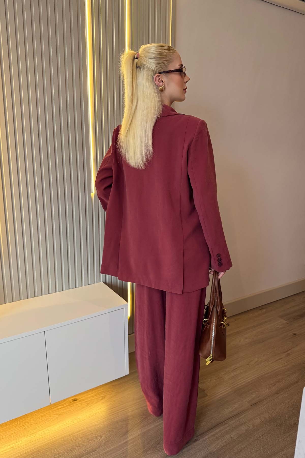 Oversize Ceket Pantolon Takım  - vişne çürüğü