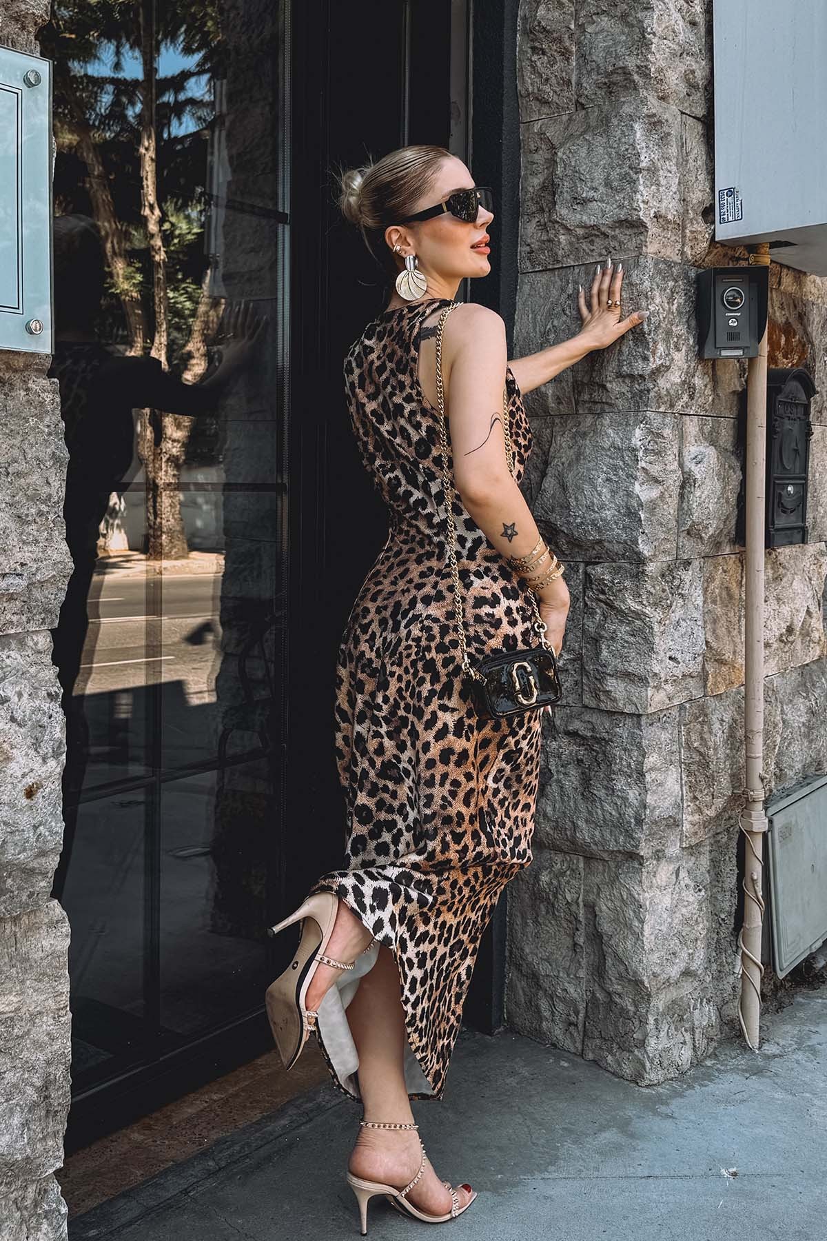 Saten Leopar Elbise