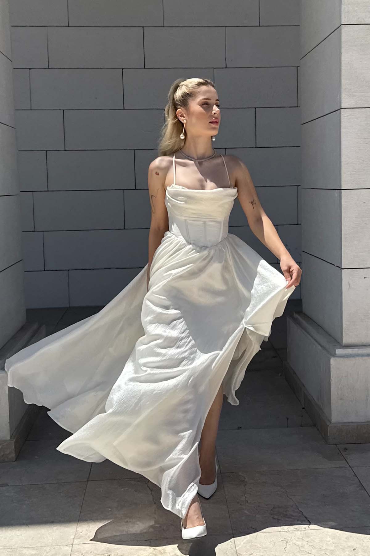 Elsa Korse Elbise - Beyaz