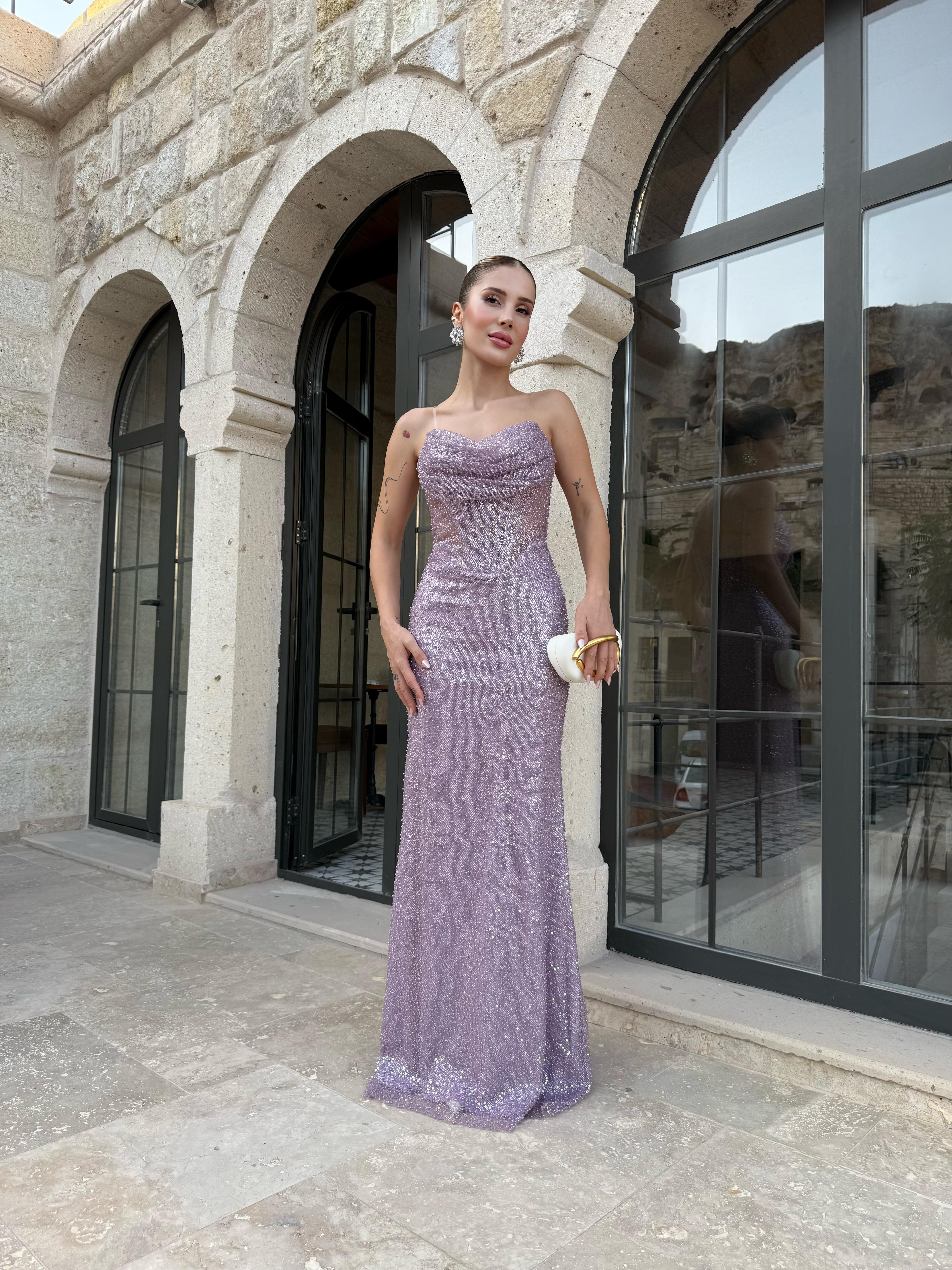 Göğüs Drapeli Korse Detaylı Abiye