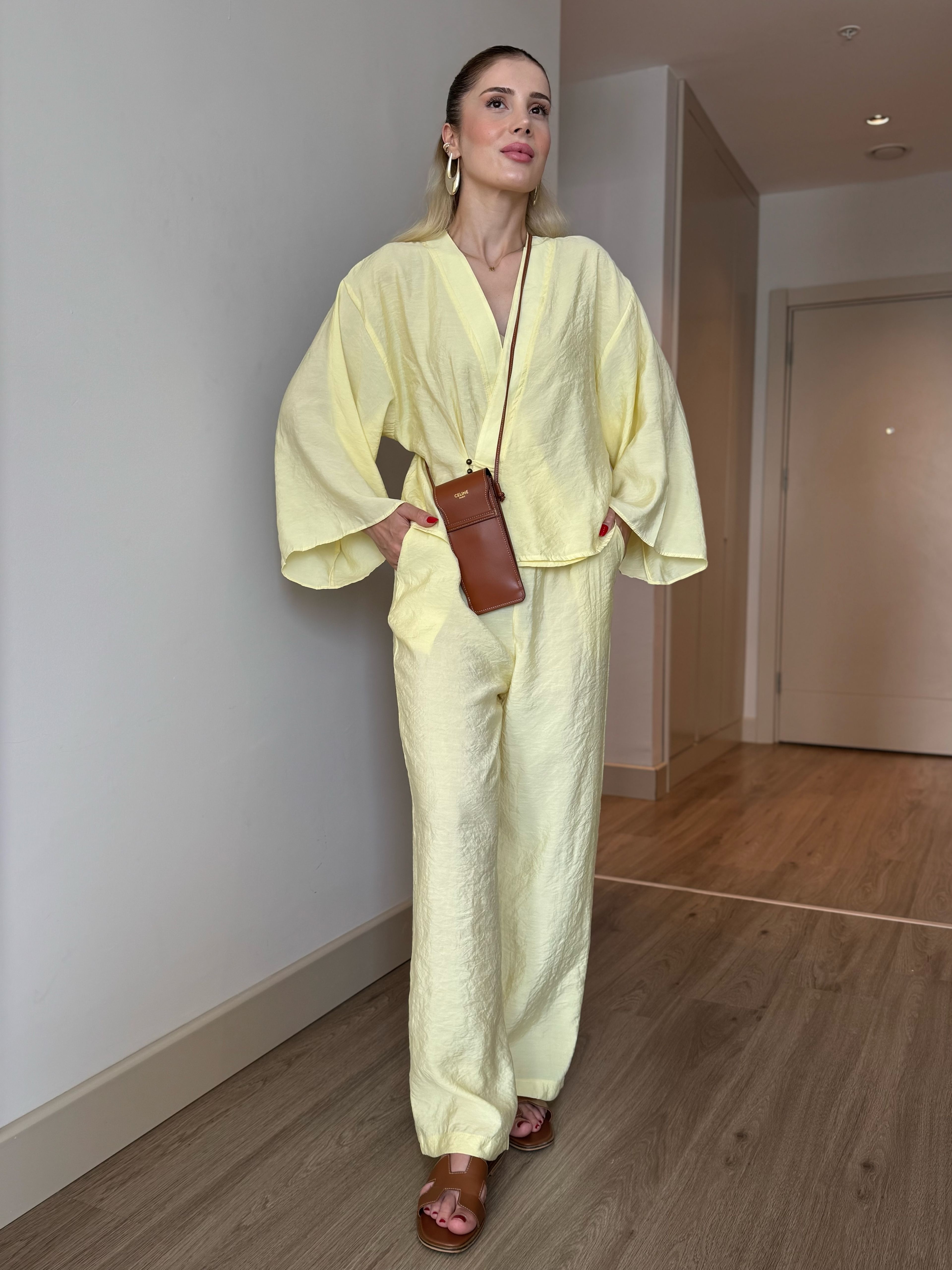 V Yaka Kimono Takım - sarı