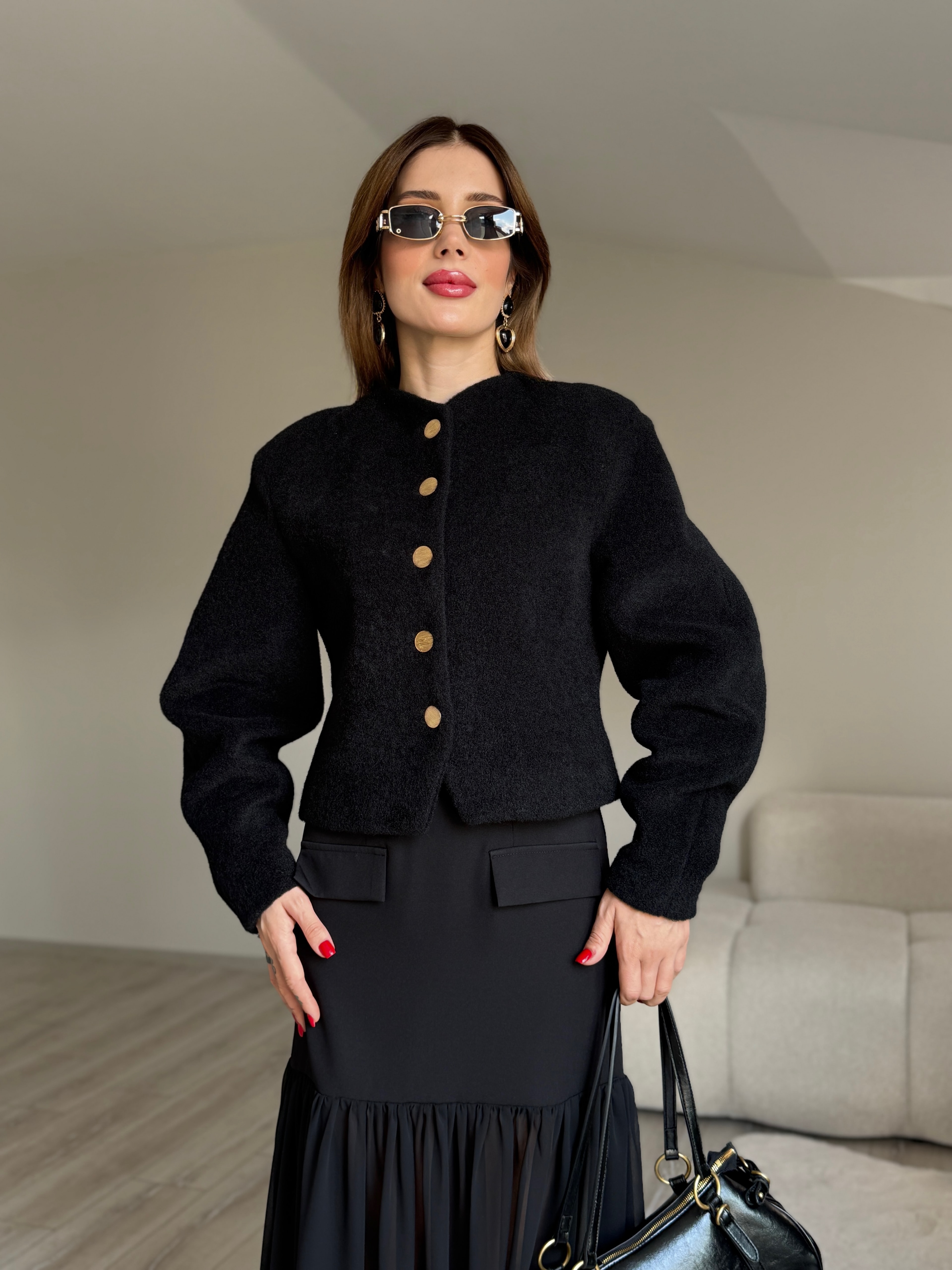 Düğmeli Kaşe Ceket
