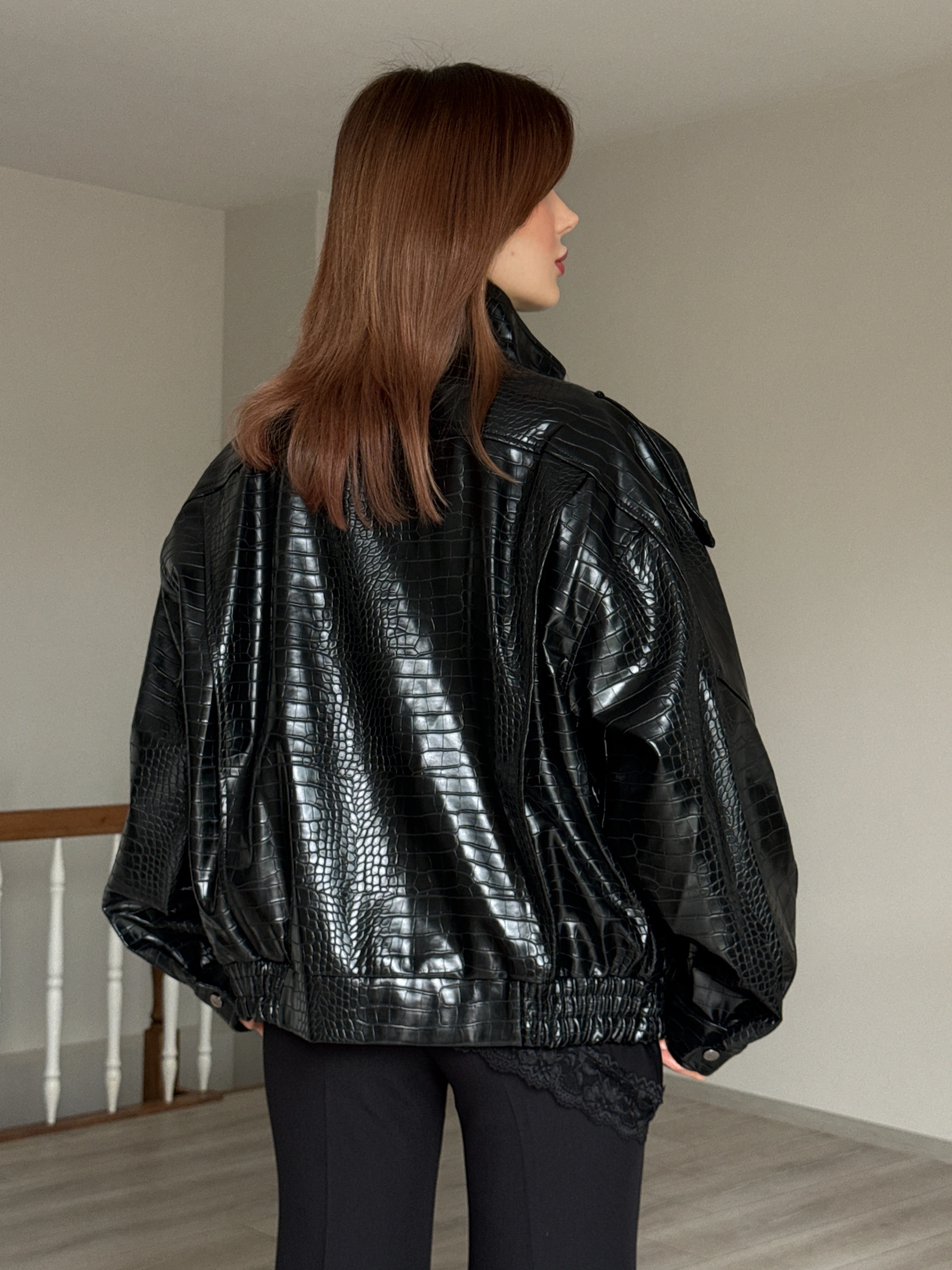 Oversize Bomber Vegan Deri Ceket