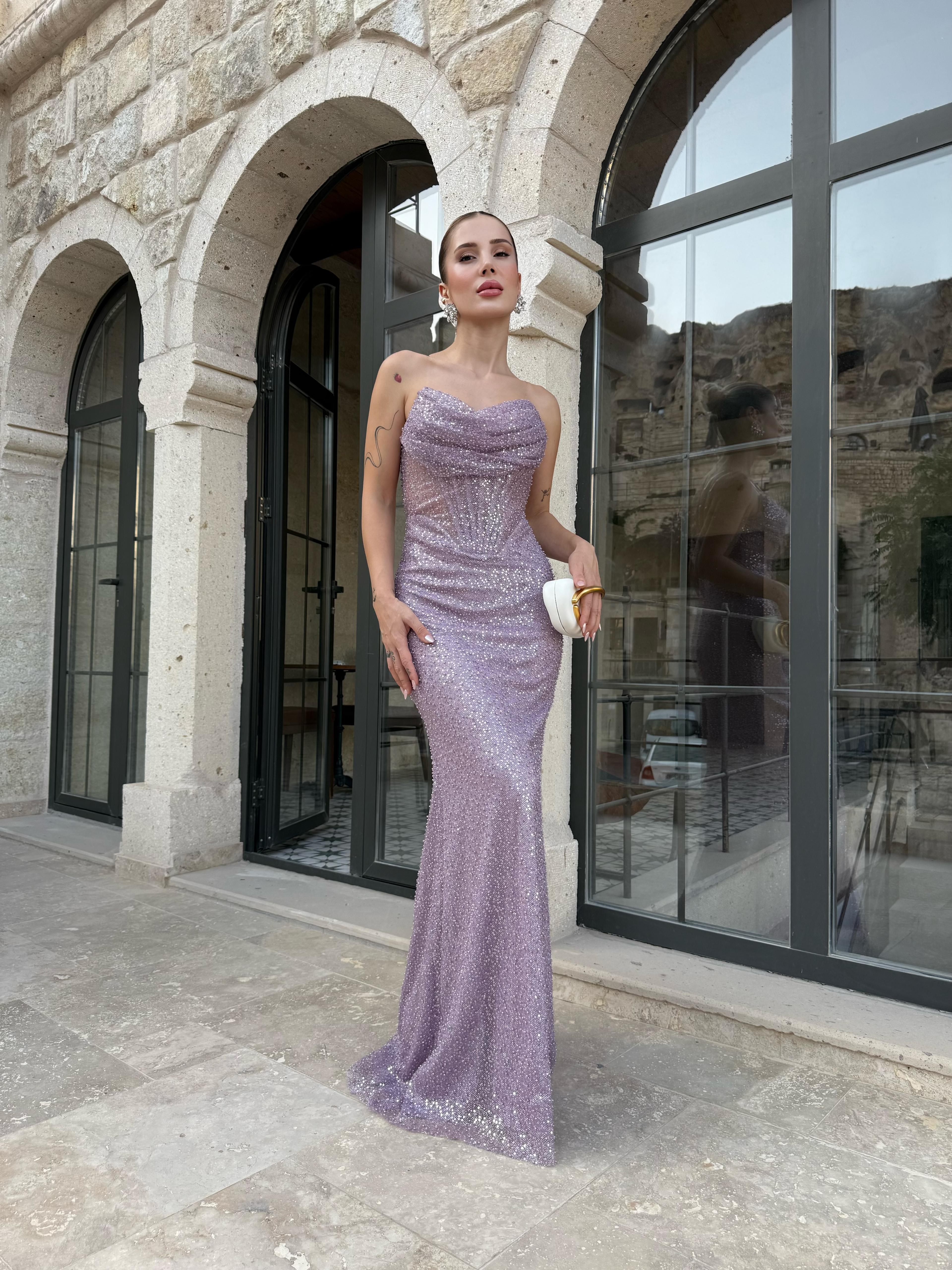 Göğüs Drapeli Korse Detaylı Abiye