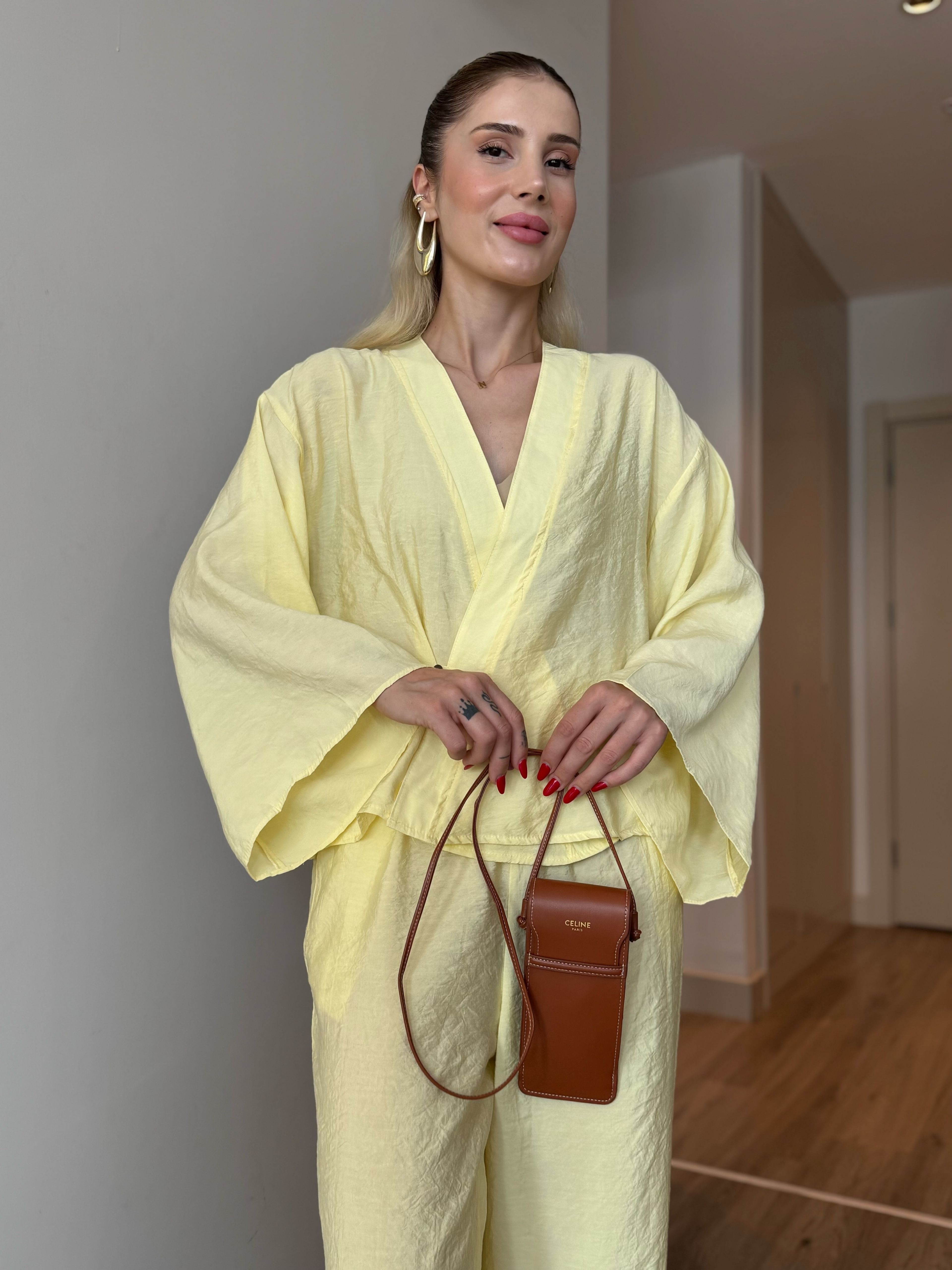 V Yaka Kimono Takım - sarı