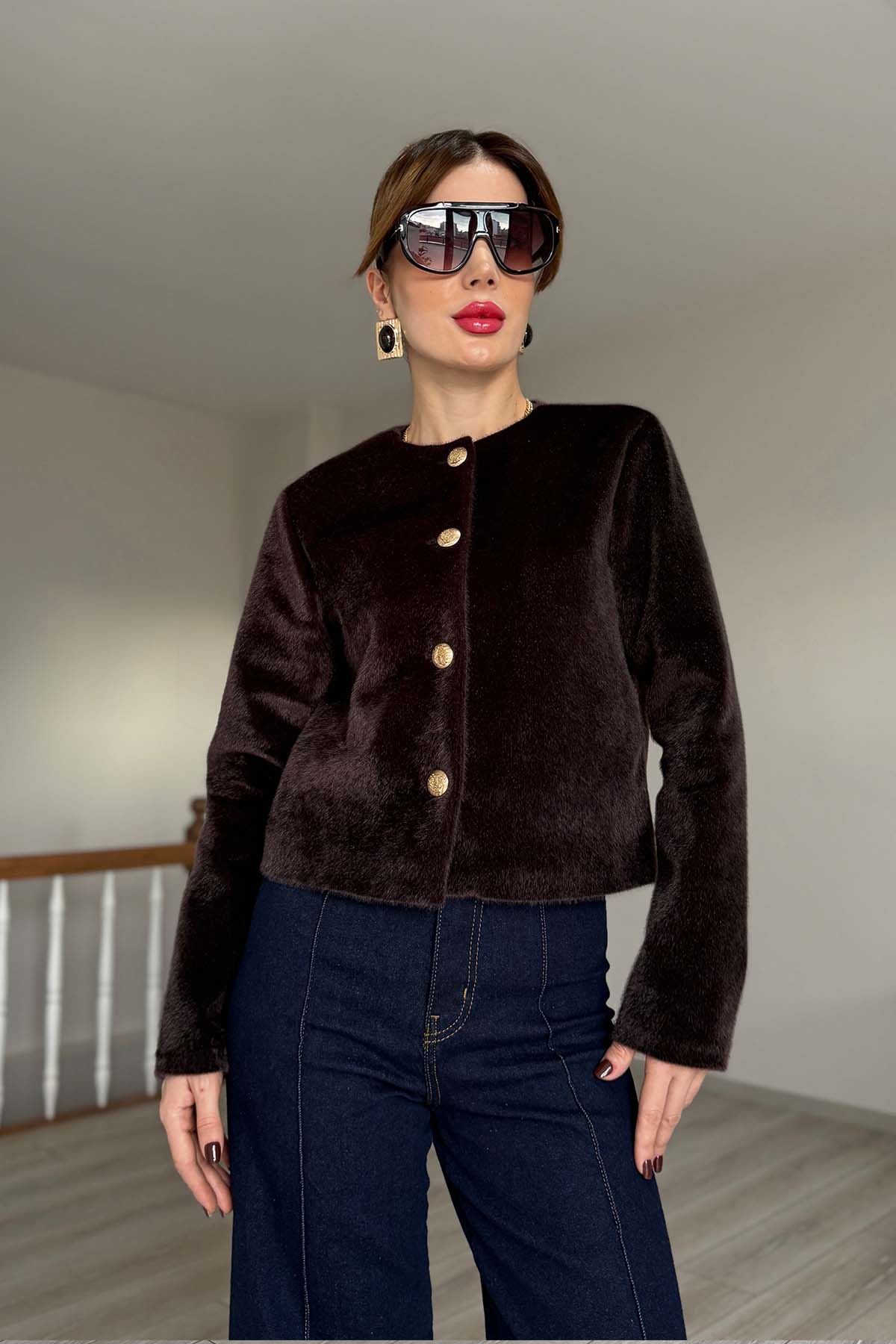 Düğmeli Angora Ceket