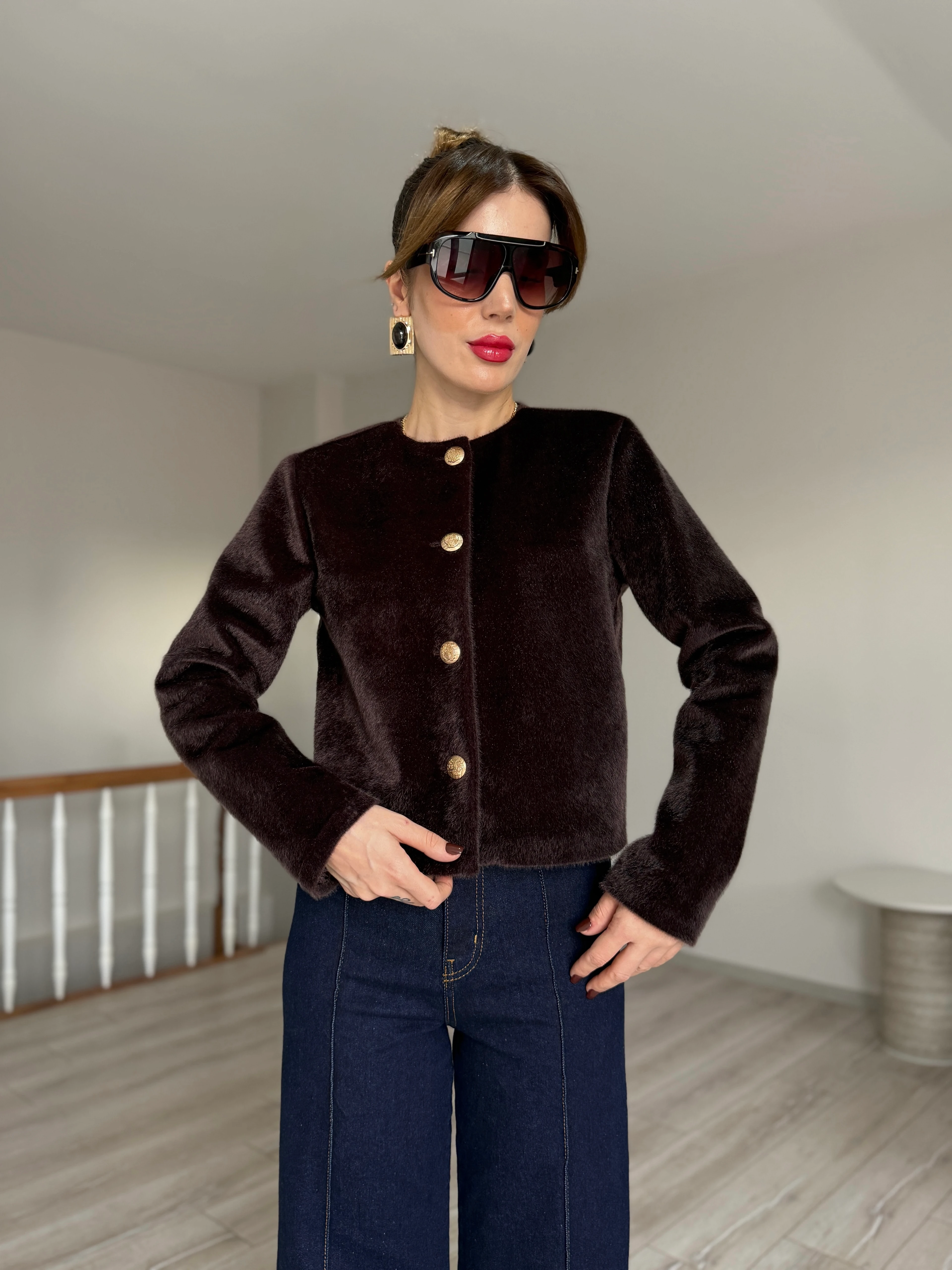 Düğmeli Angora Ceket - acı kahverengi