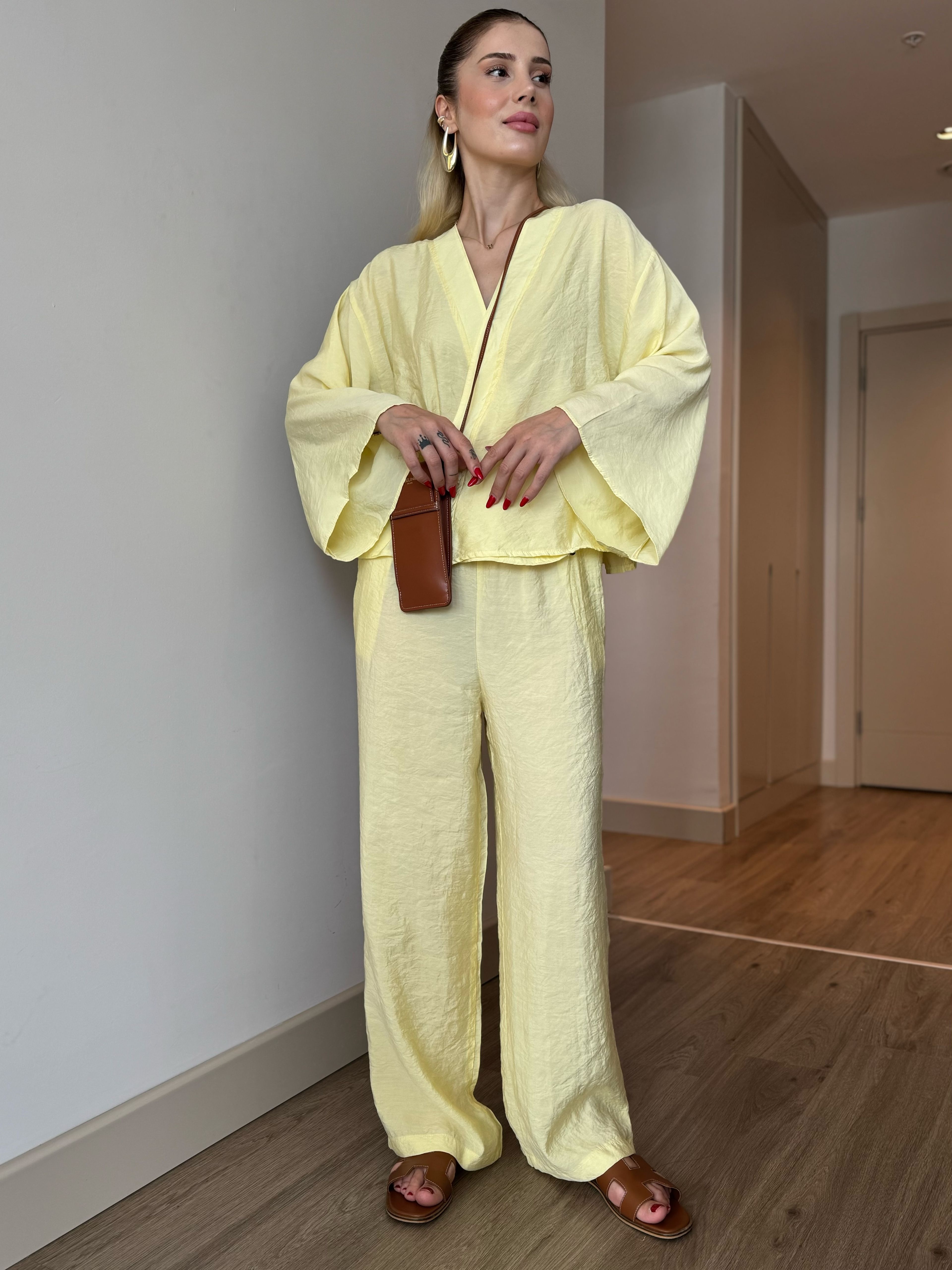 V Yaka Kimono Takım - sarı