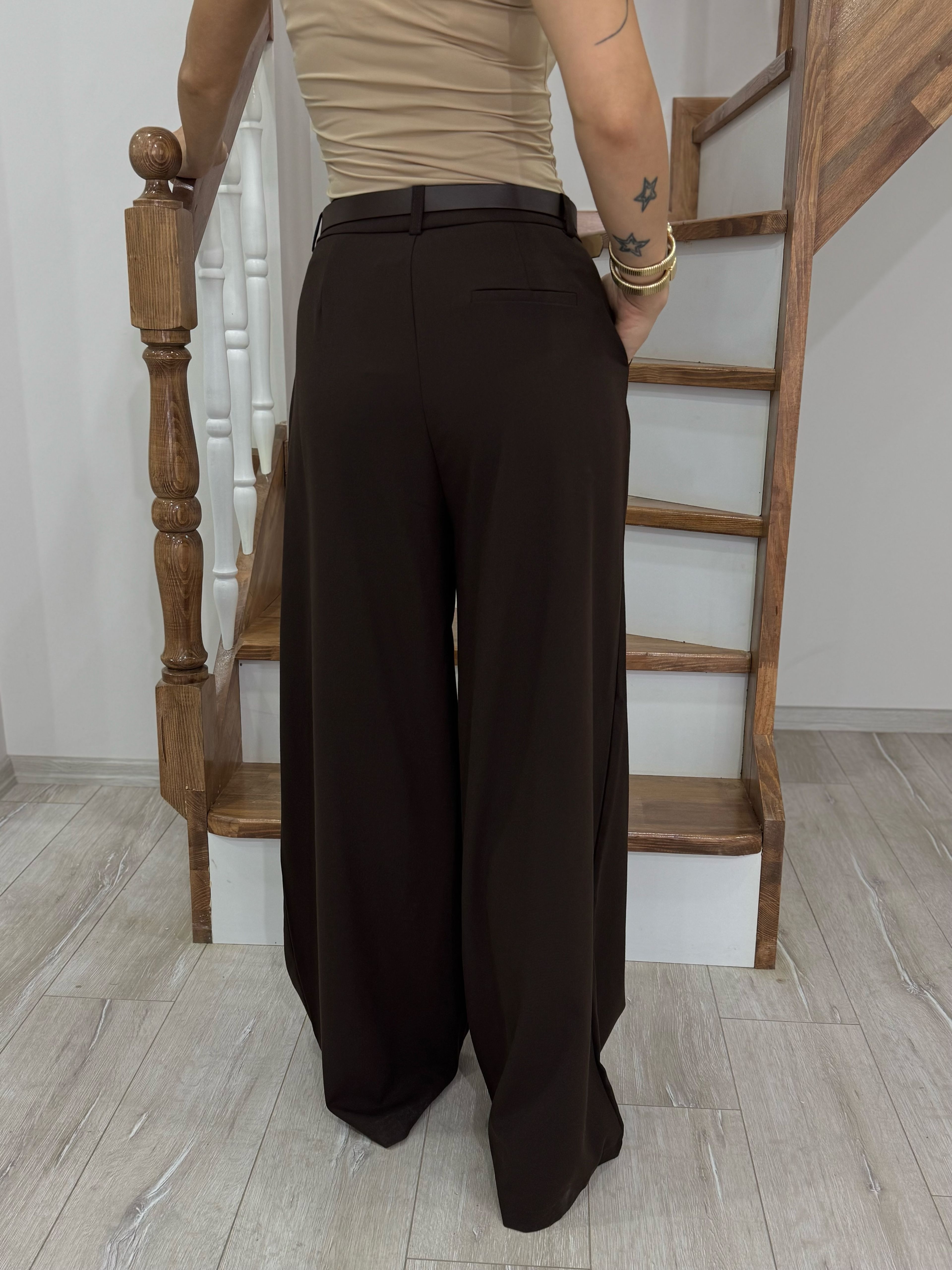 Ultra Lüx Kemerli Pantalon - Kahverengi