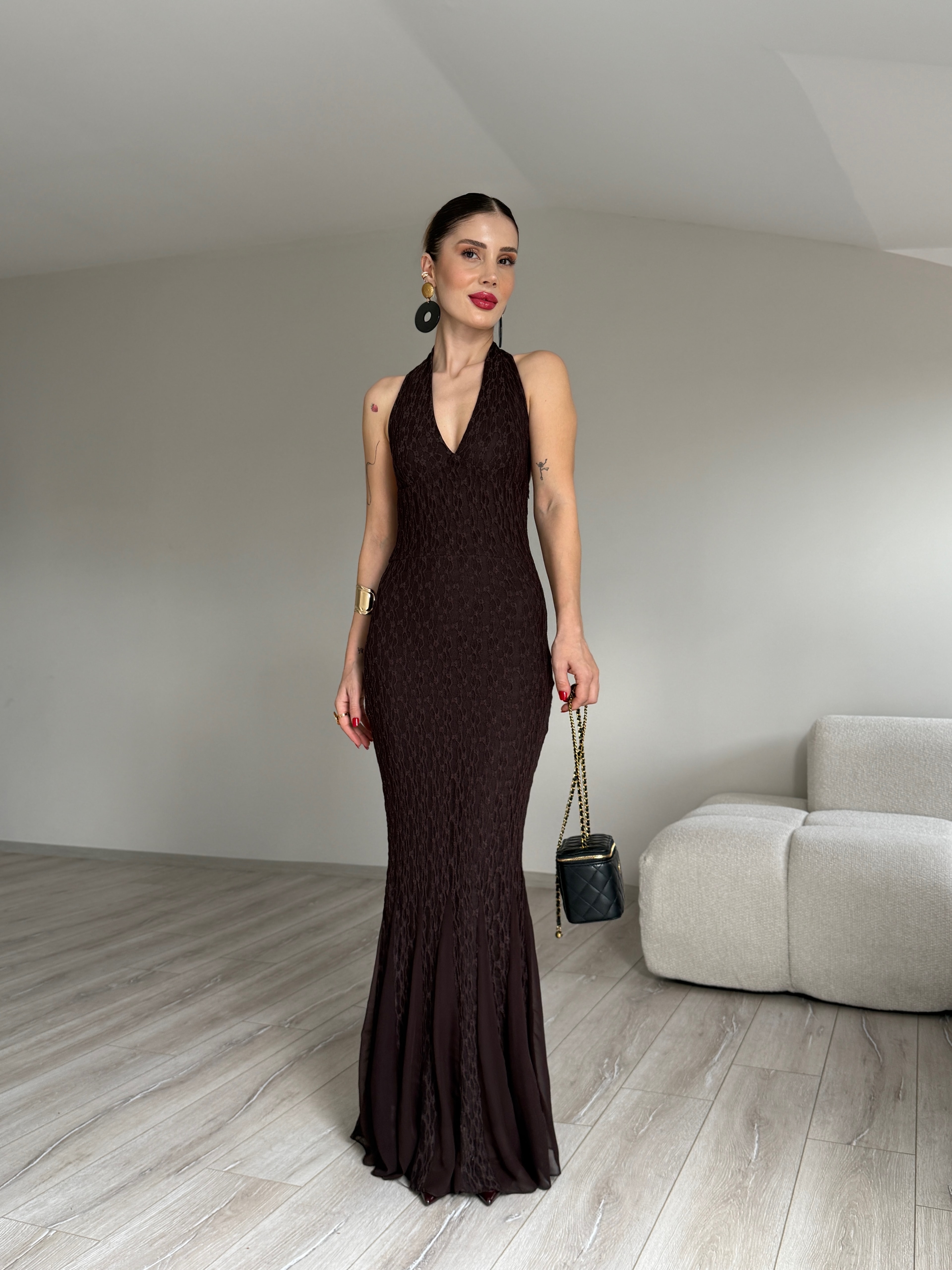 Dantelli Bağlama Detaylı Tasarım Elbise
