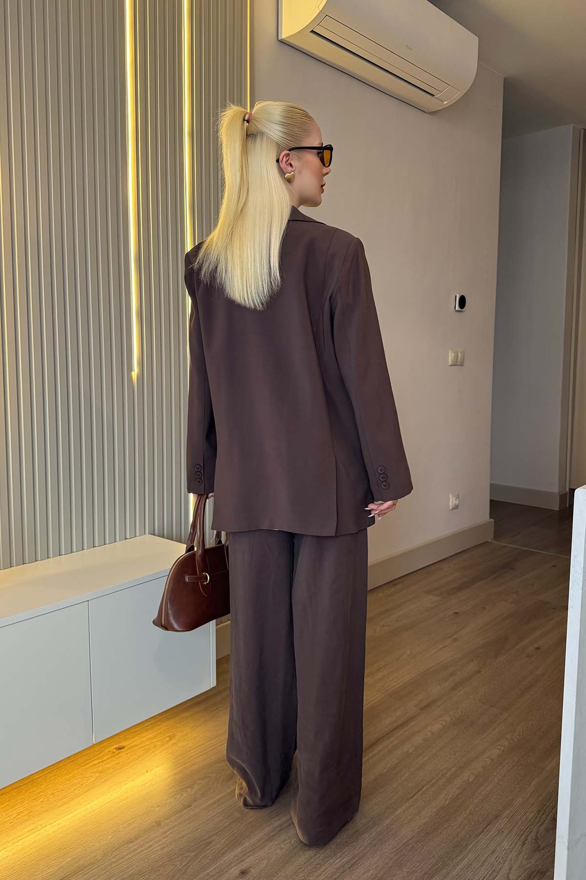 Oversize Ceket Pantolon Takım  - Kahverengi