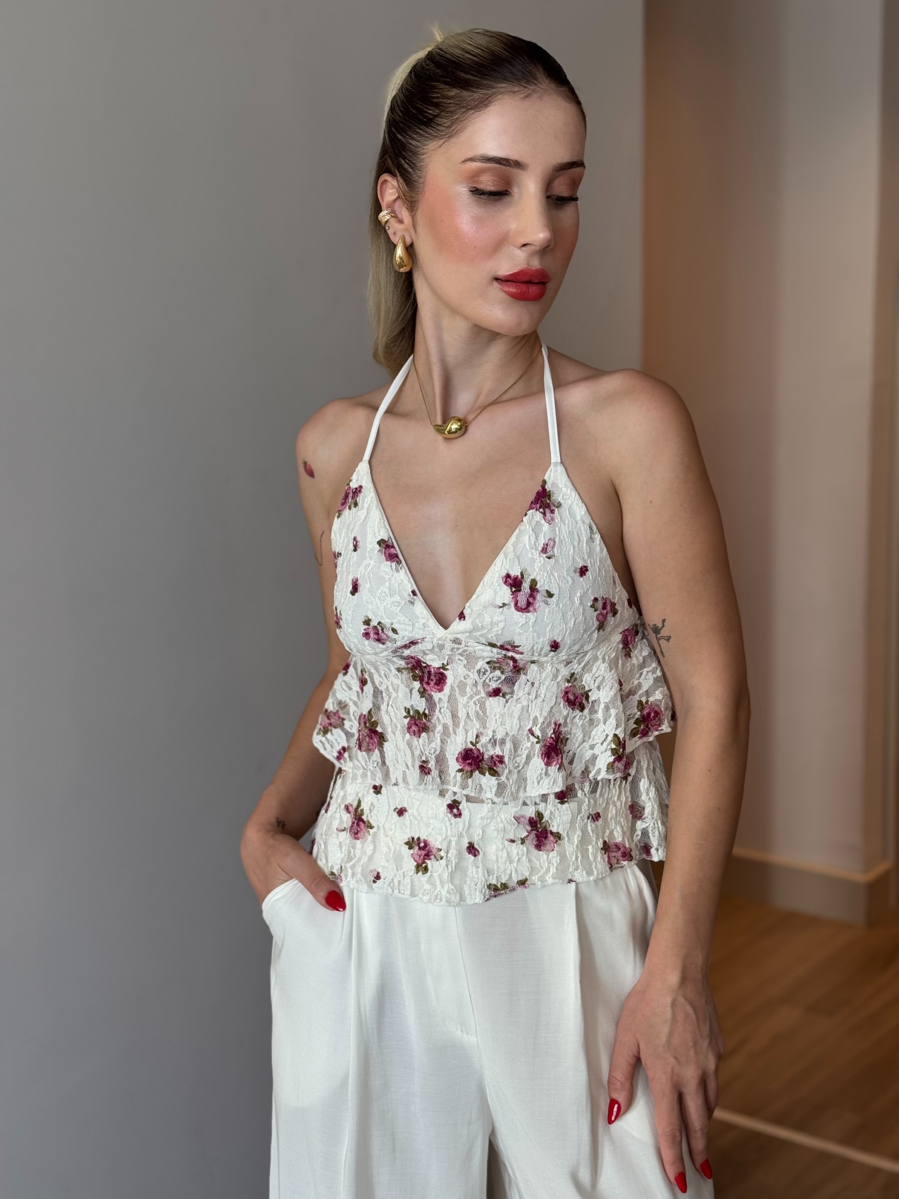 Dantelli Bağlamalı Crop - vişne çürüğü