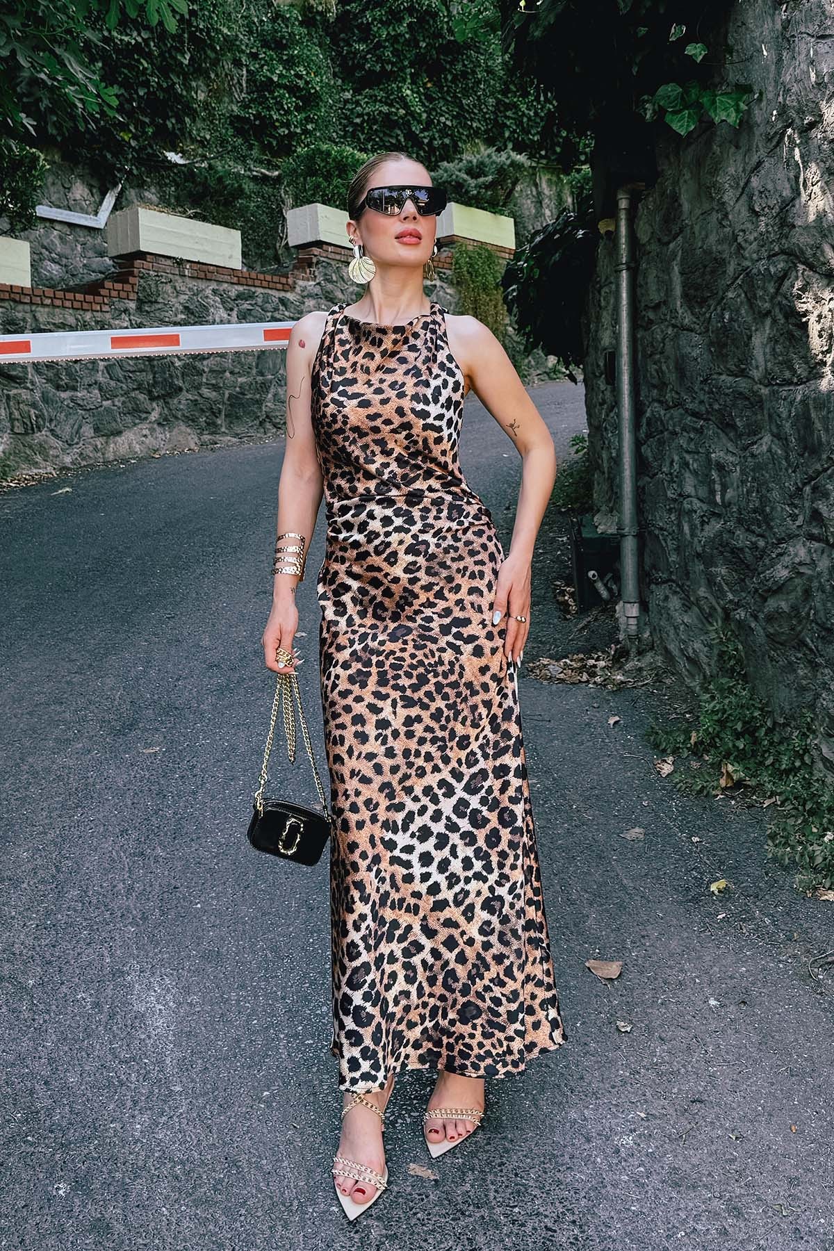 Saten Leopar Elbise