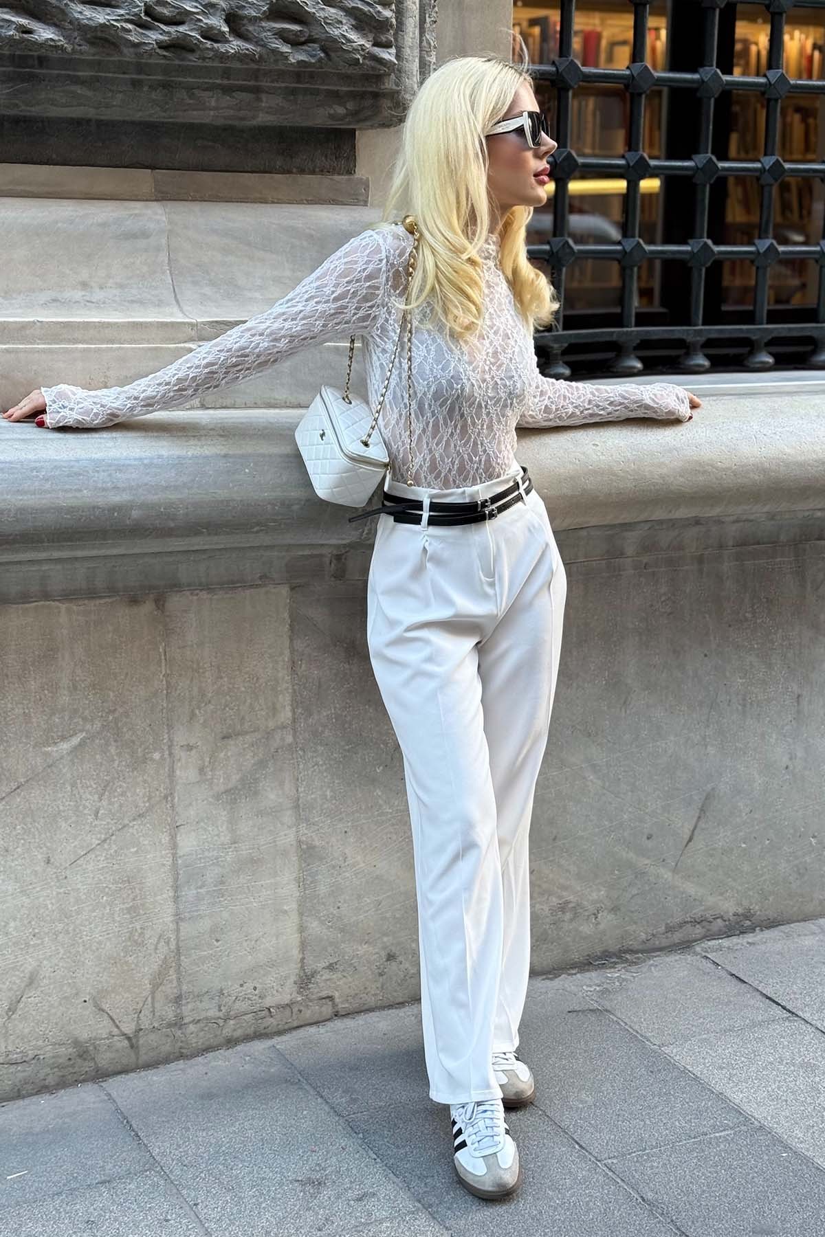 Çift Kemerli  Kumaş Pantalon