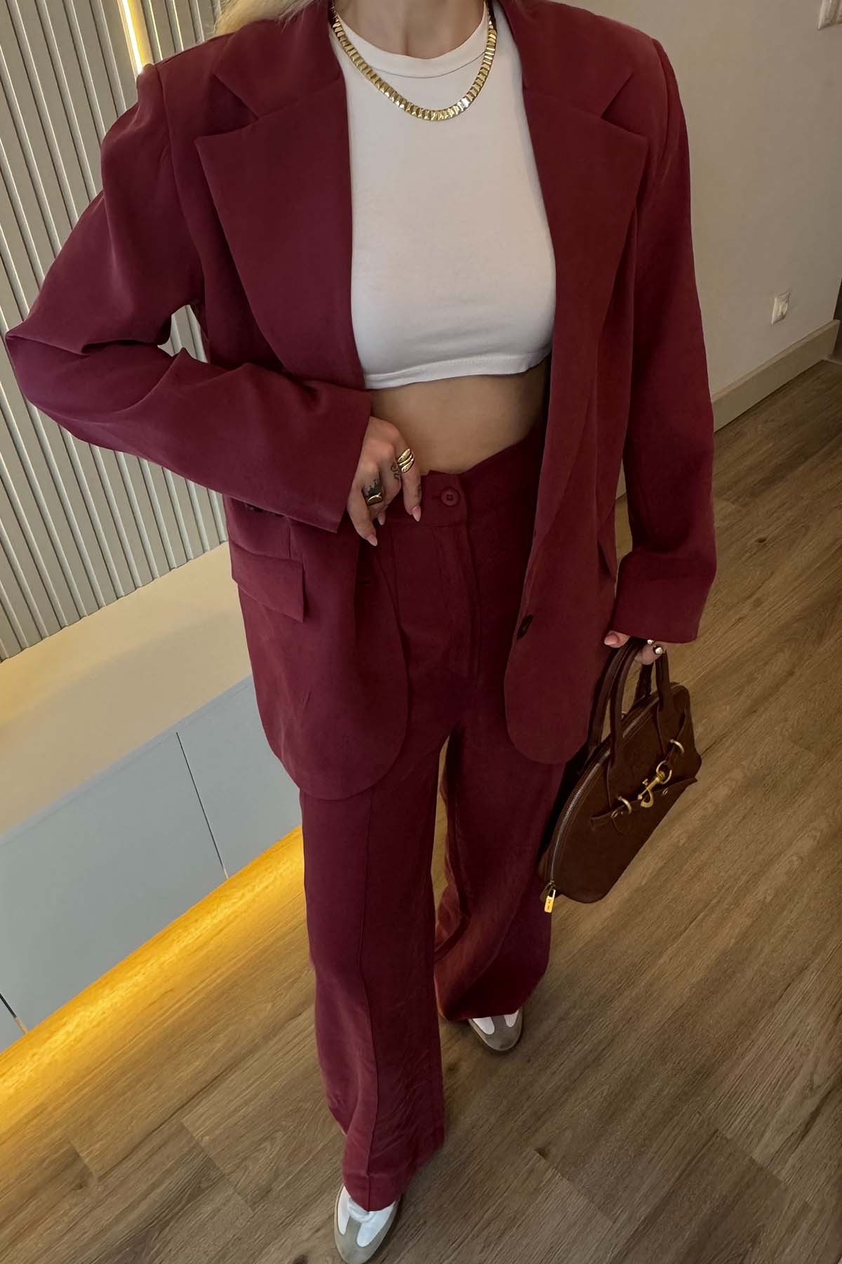 Oversize Ceket Pantolon Takım  - vişne çürüğü